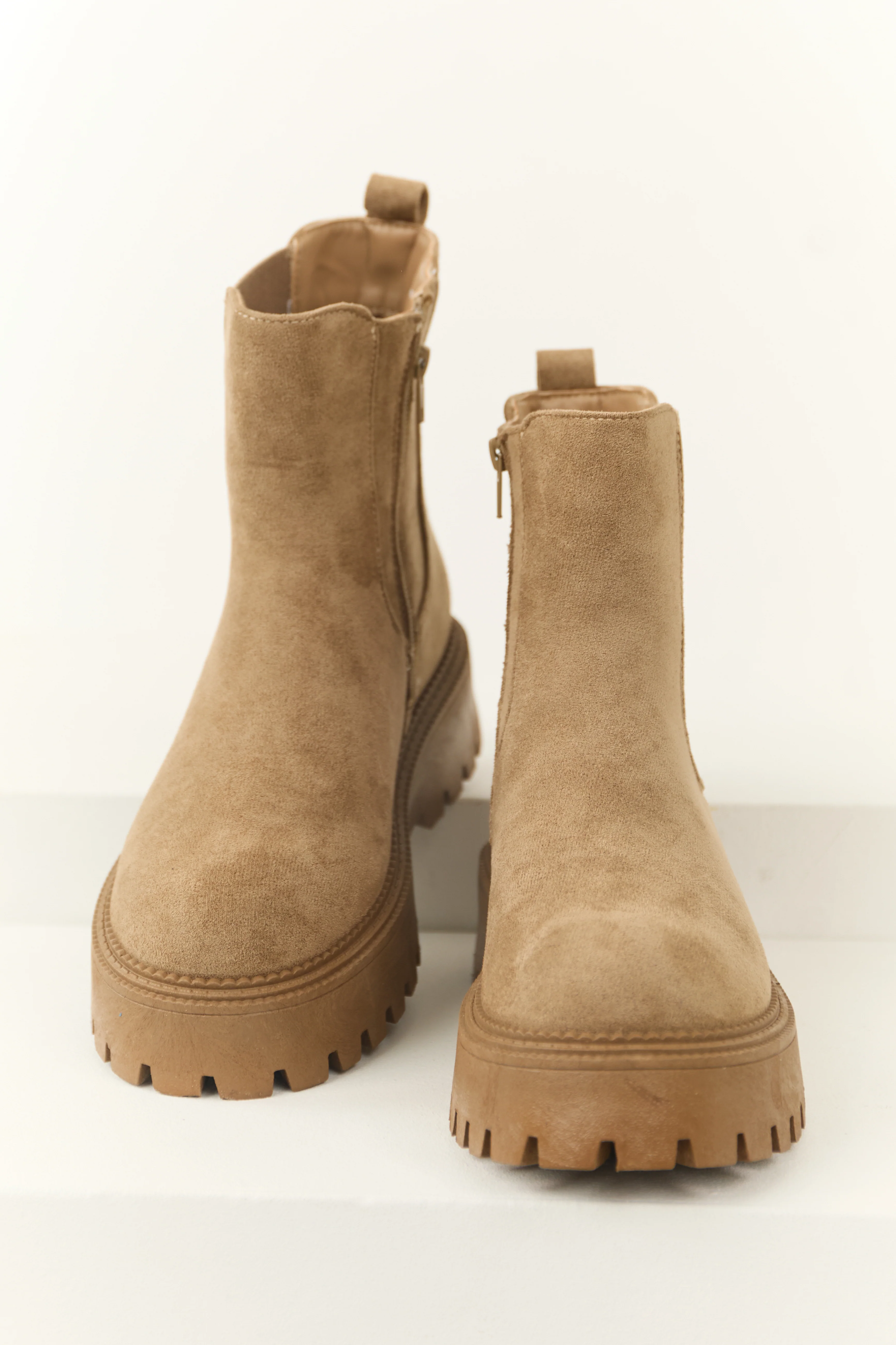 Latte Faux Suede Lug Platform Boots - LD SALE