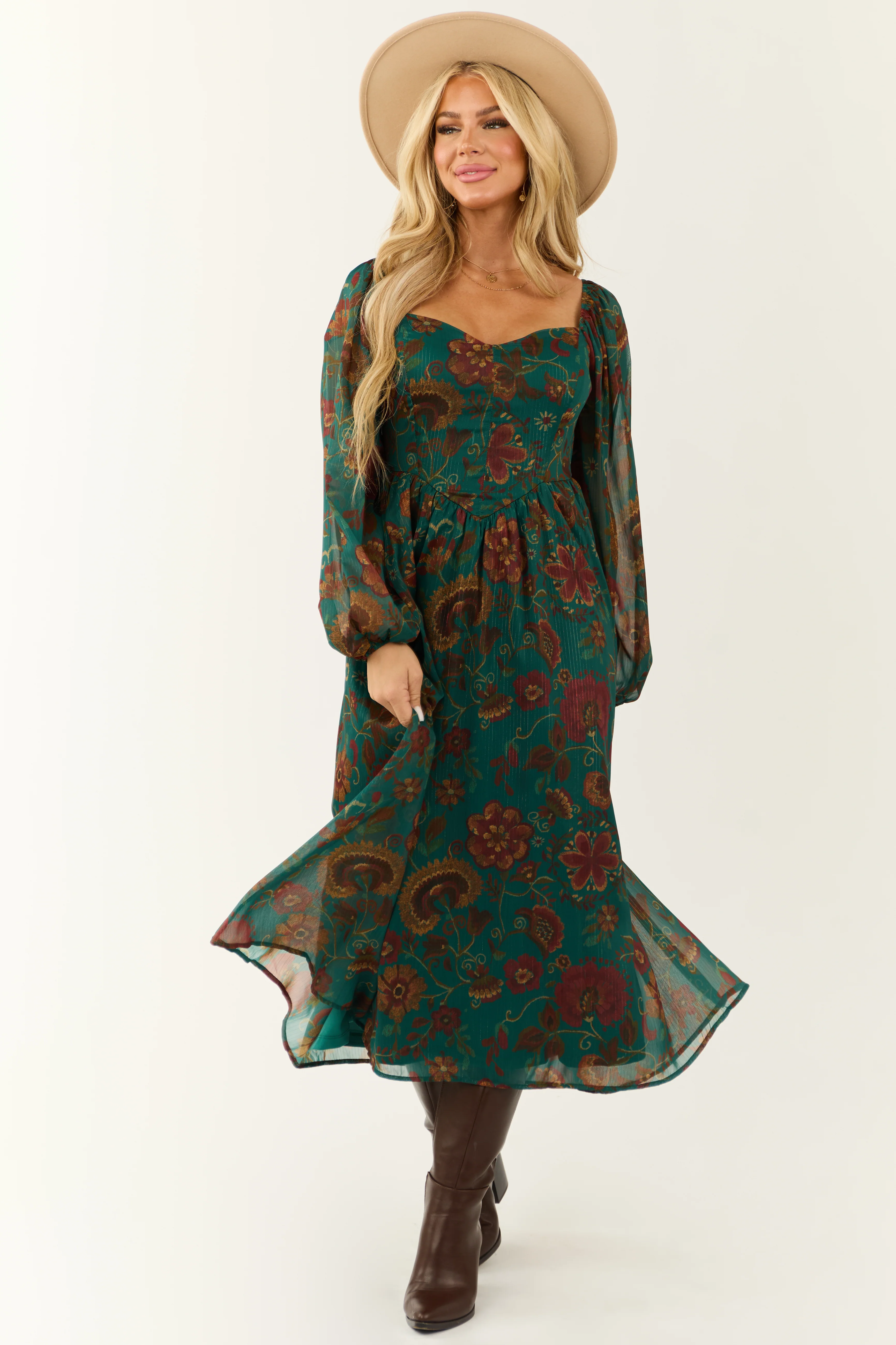Flying Tomato Dark Juniper Floral Midi Dress - LD SALE
