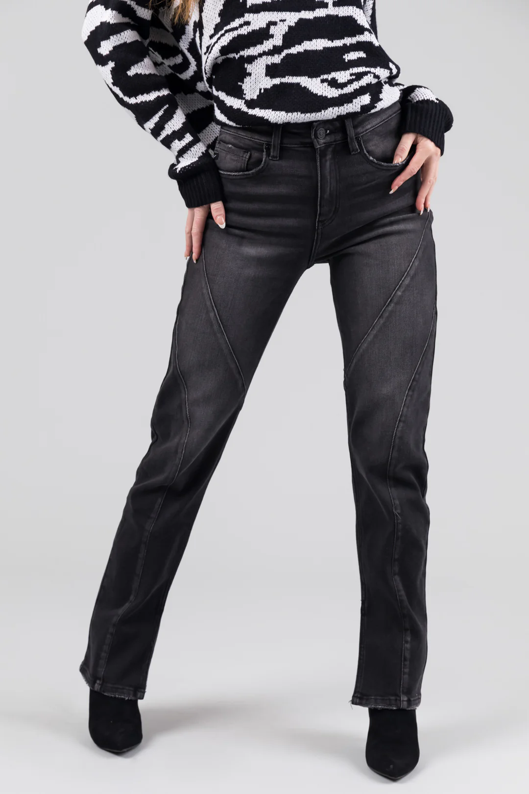 KanCan Black Straight Leg Seam Detail Jeans - LD SALE