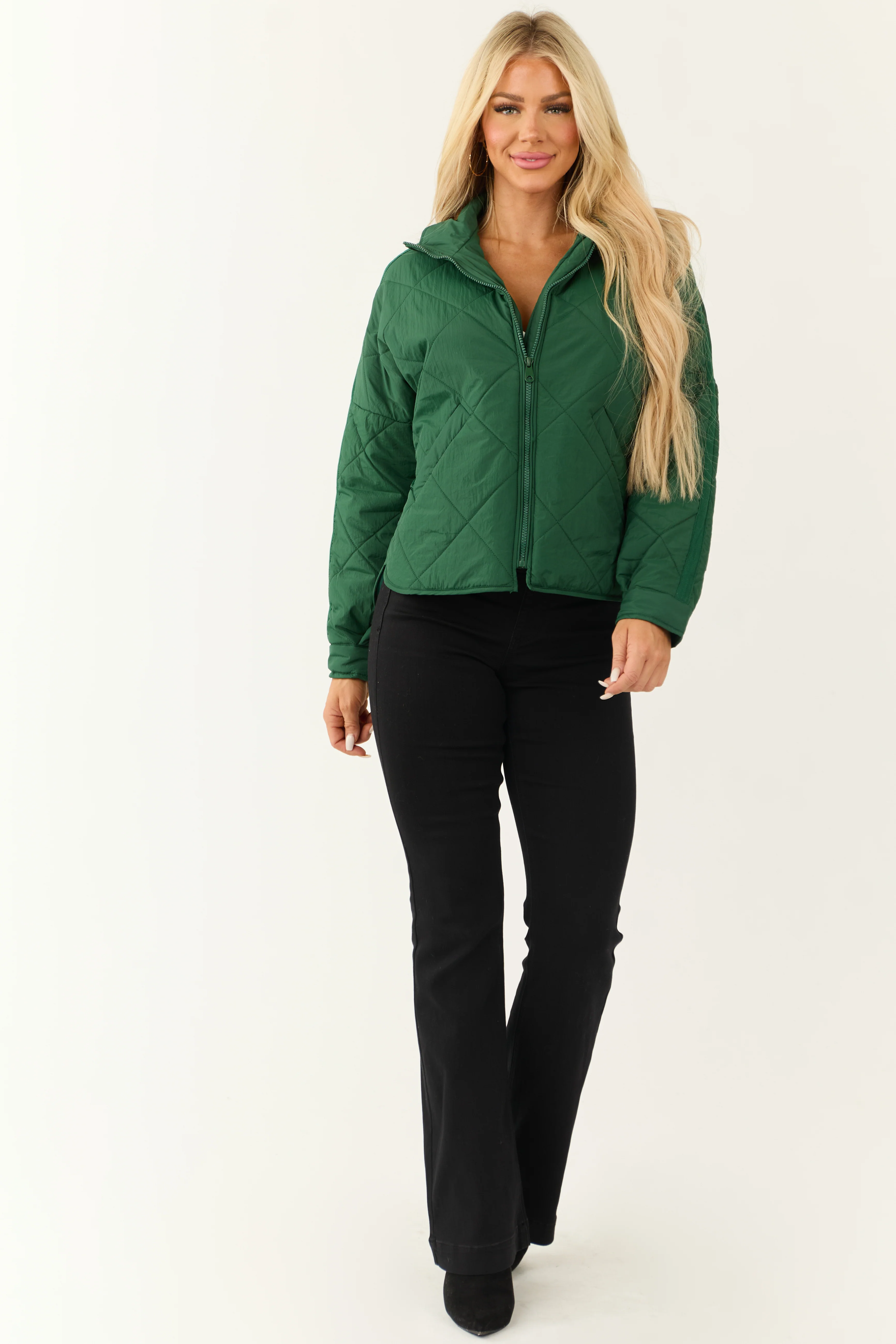 Forest Green Long Sleeve Quilted Puffer Jacket - LD SALE