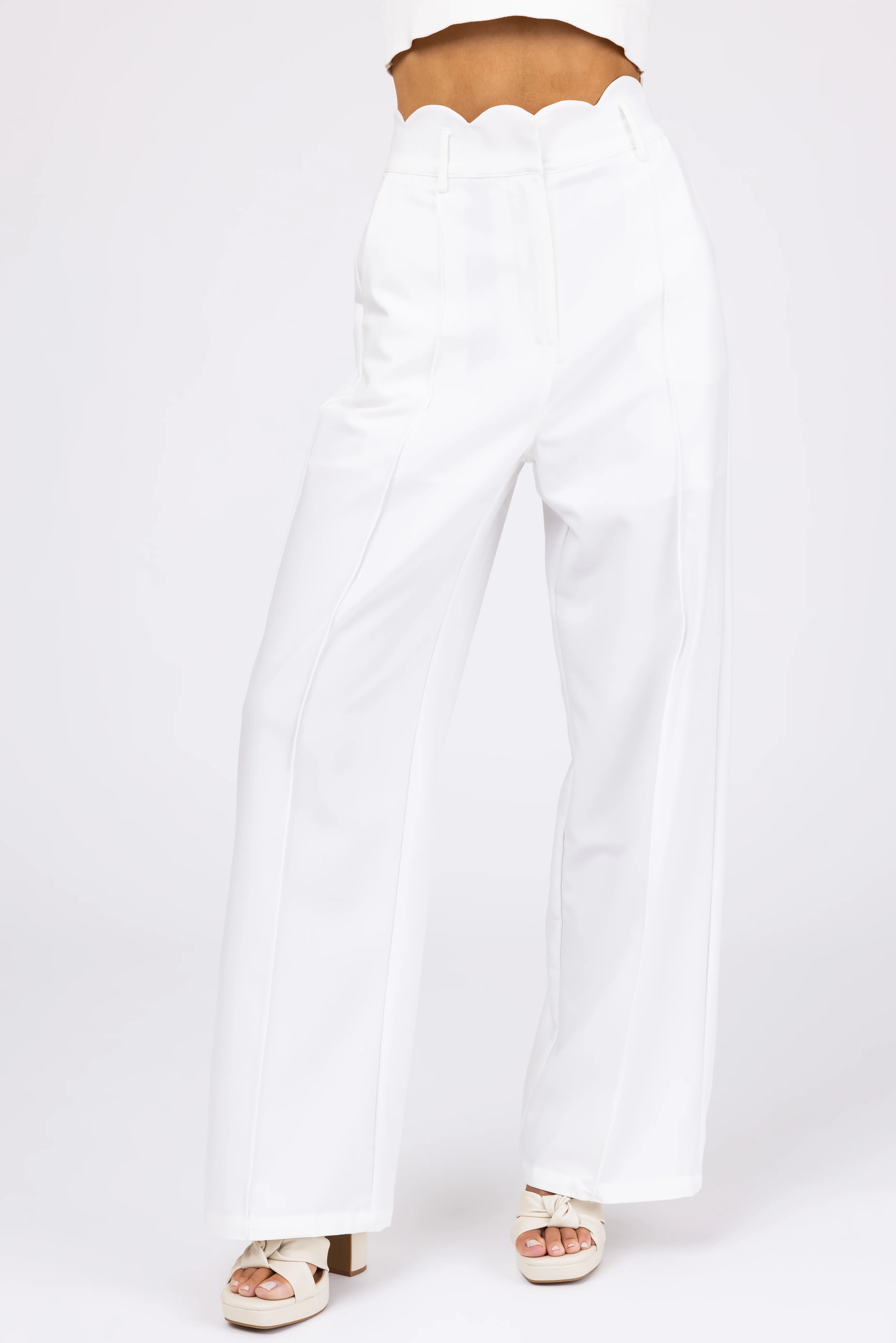 Ivory Scallop Waist Straight Leg Pants - LD SALE