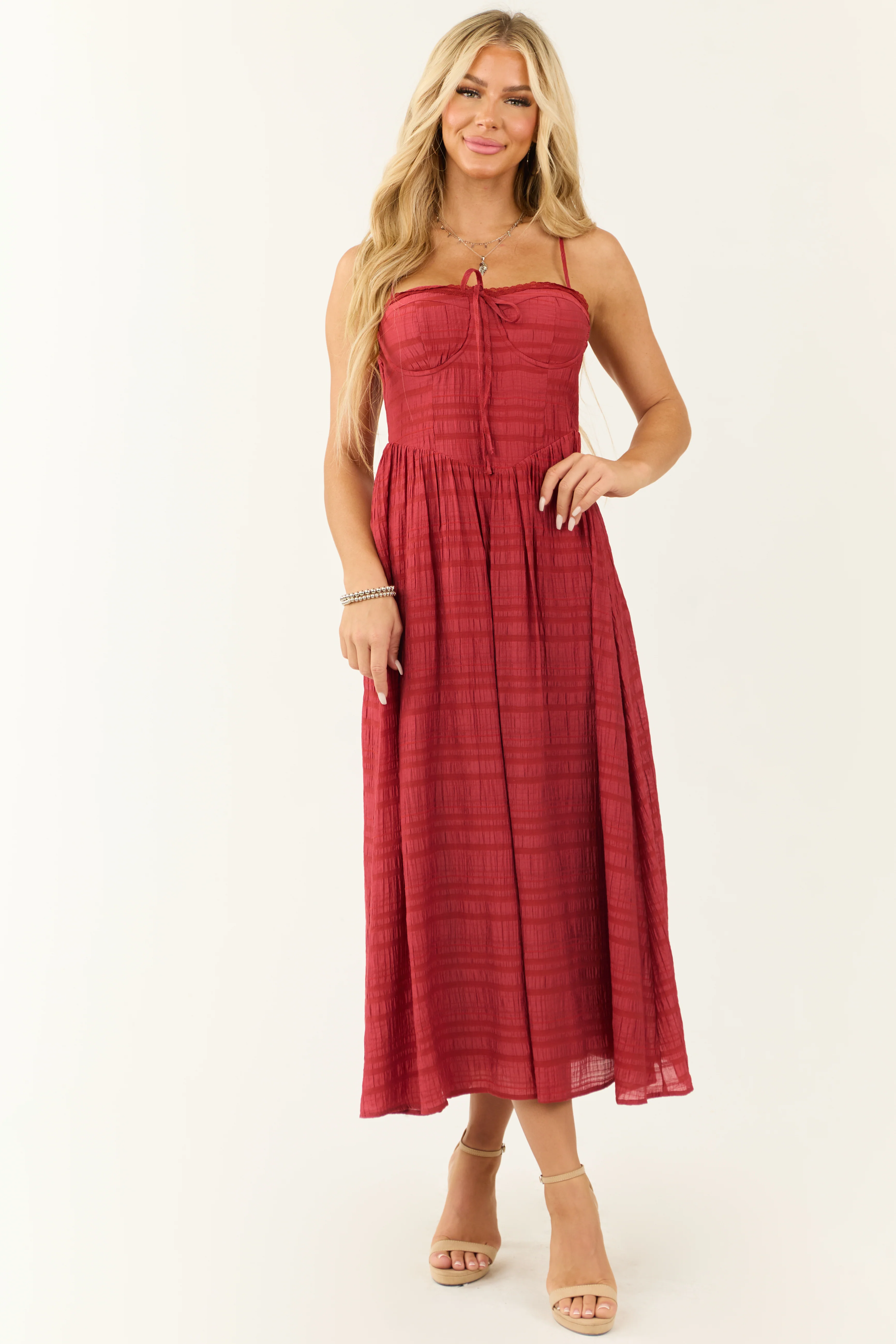 Brick Sleeveless Textured Woven Midi Dress - LD SALE