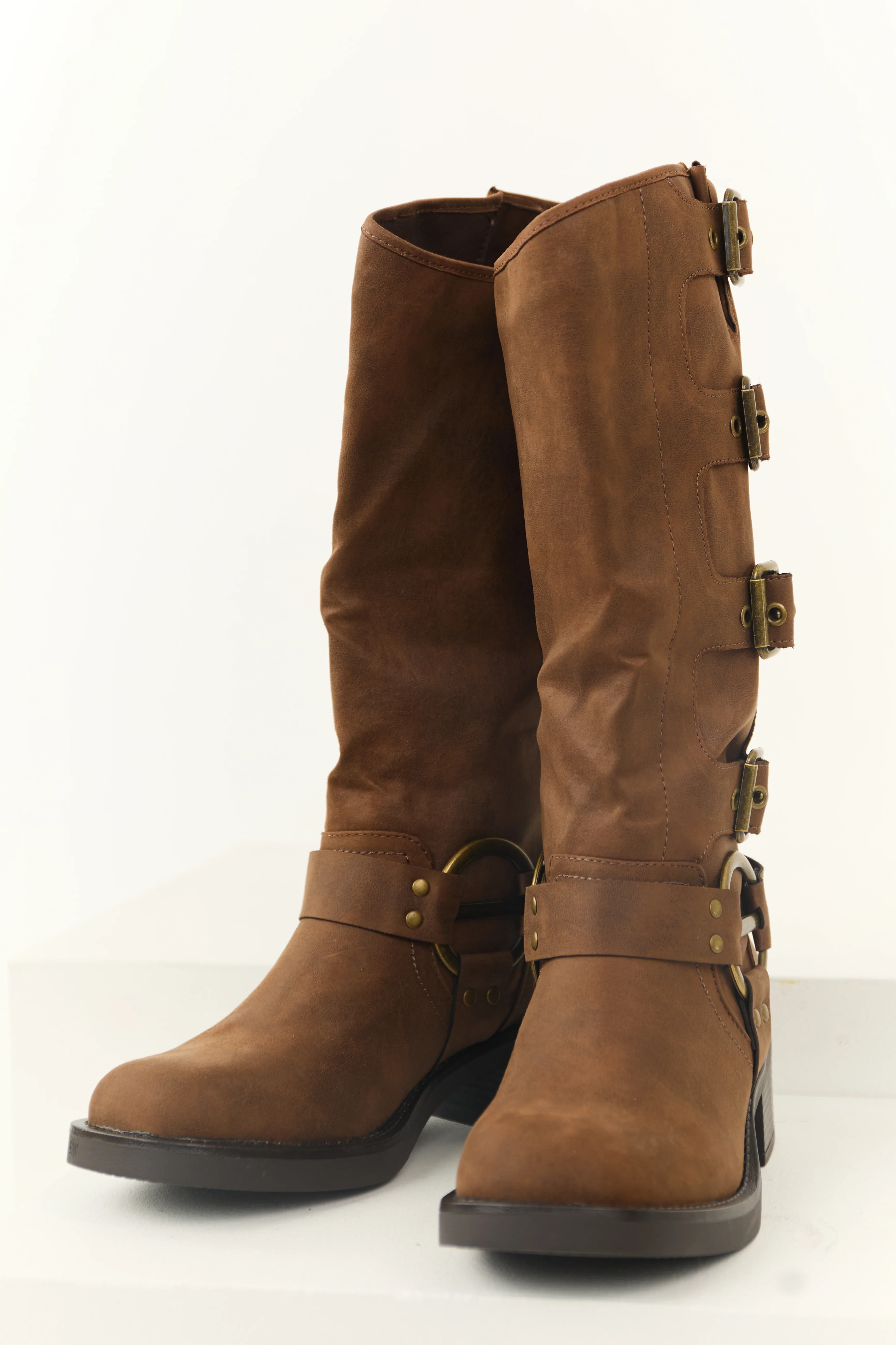 Light Sepia Faux Leather Multiple Buckle Boot - LD SALE
