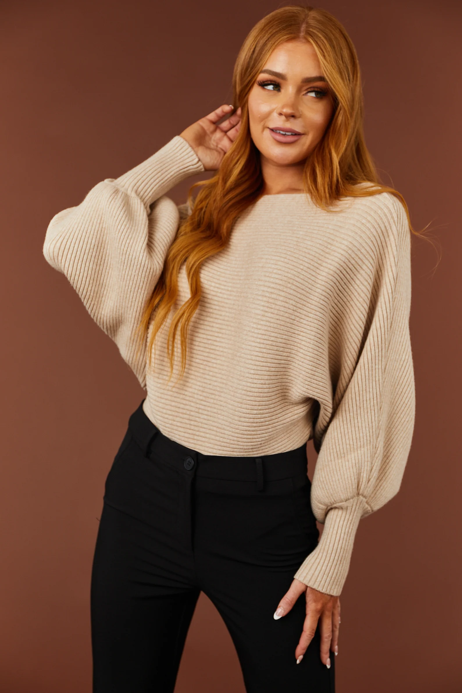 She+Sky Oatmeal Boat Neckline Dolman Sleeve Sweater - LD SALE