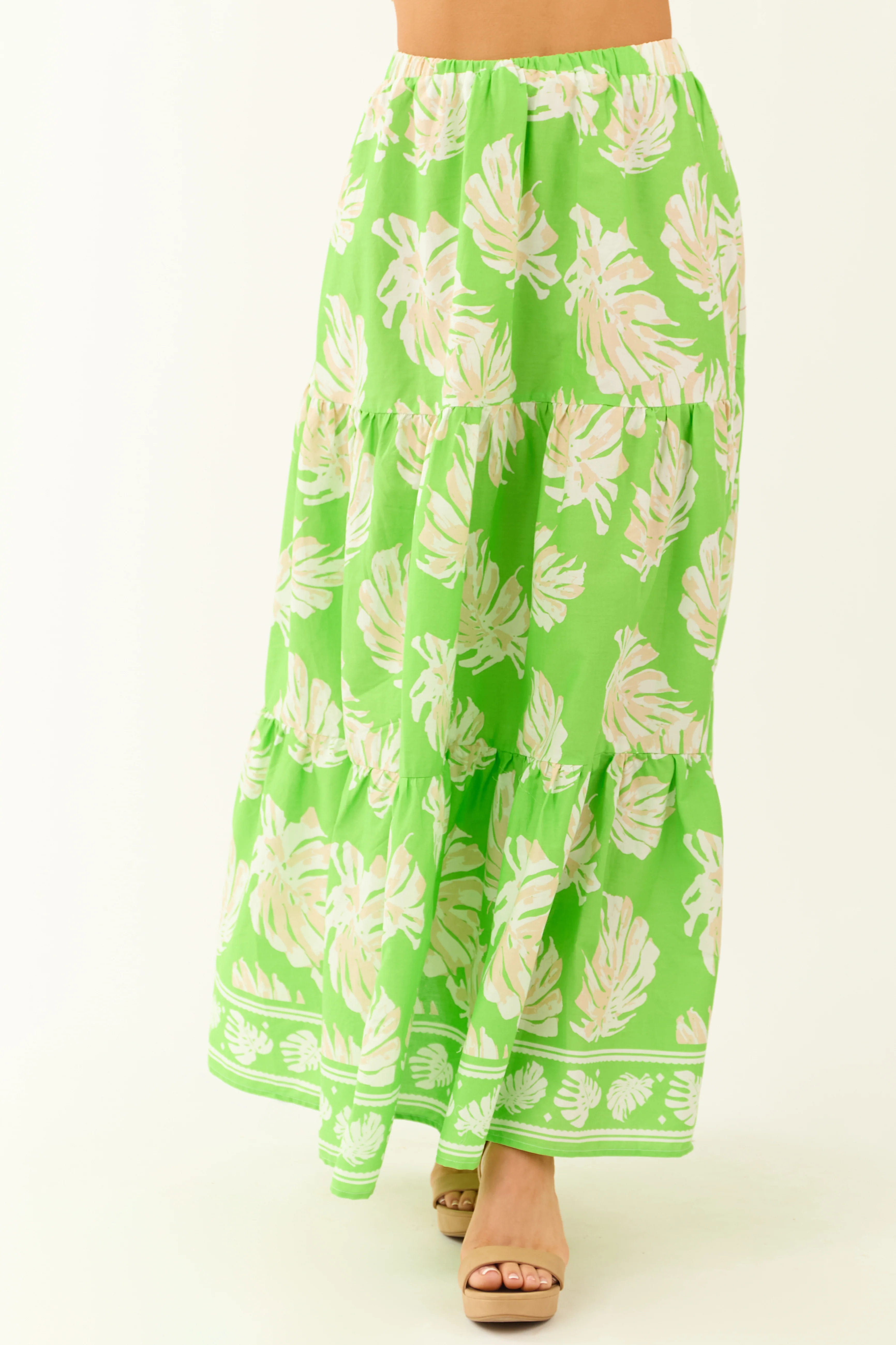 Flying Tomato Kiwi Tropical Print Maxi Skirt - LD SALE