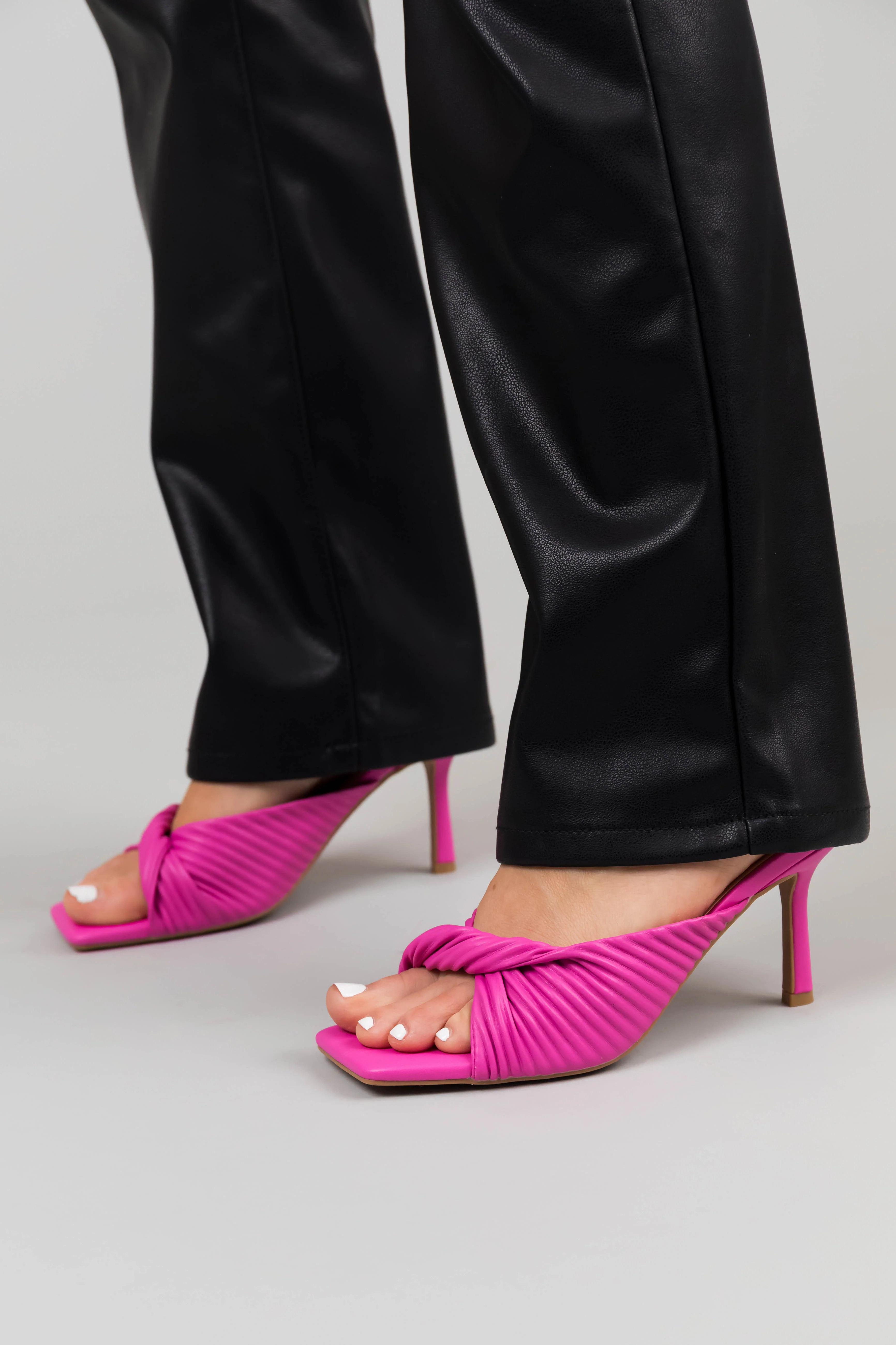 Magenta Faux Leather Twisted Square Toe Heels - LD SALE