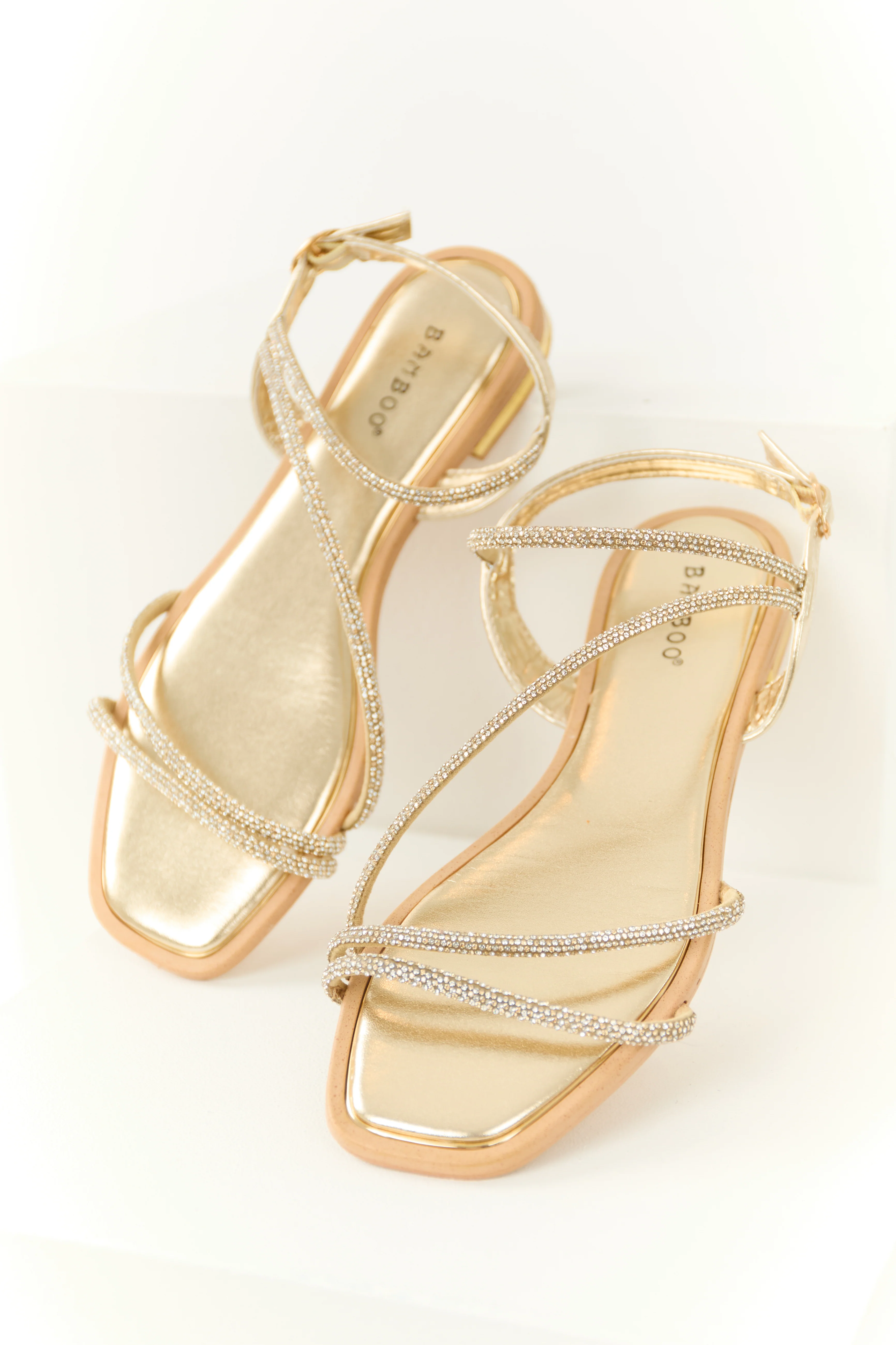 Gold Rhinestone Cross Strap Open Toed Sandals - LD SALE