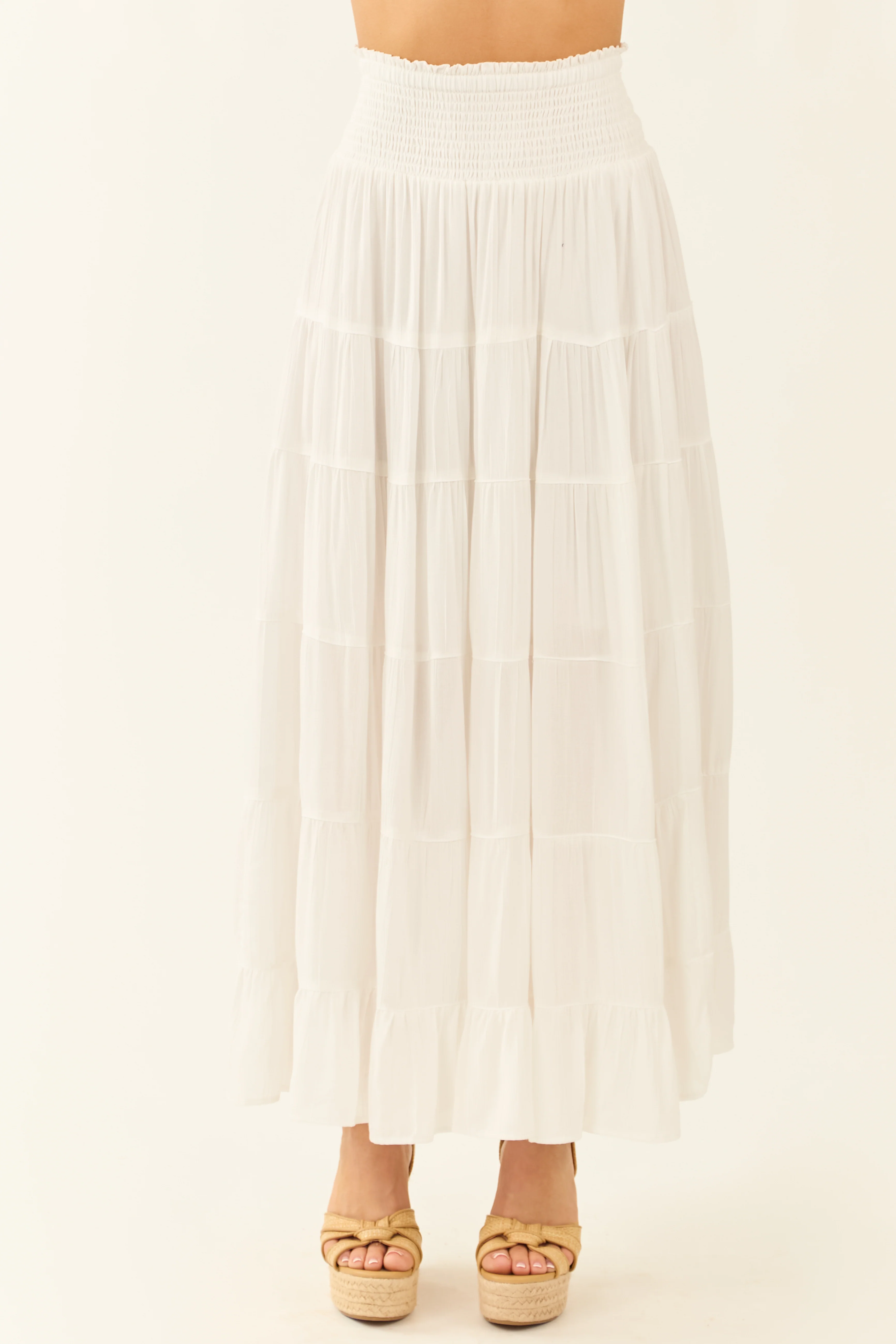 Off White Lightweight Tiered A-Line Maxi Skirt - LD SALE