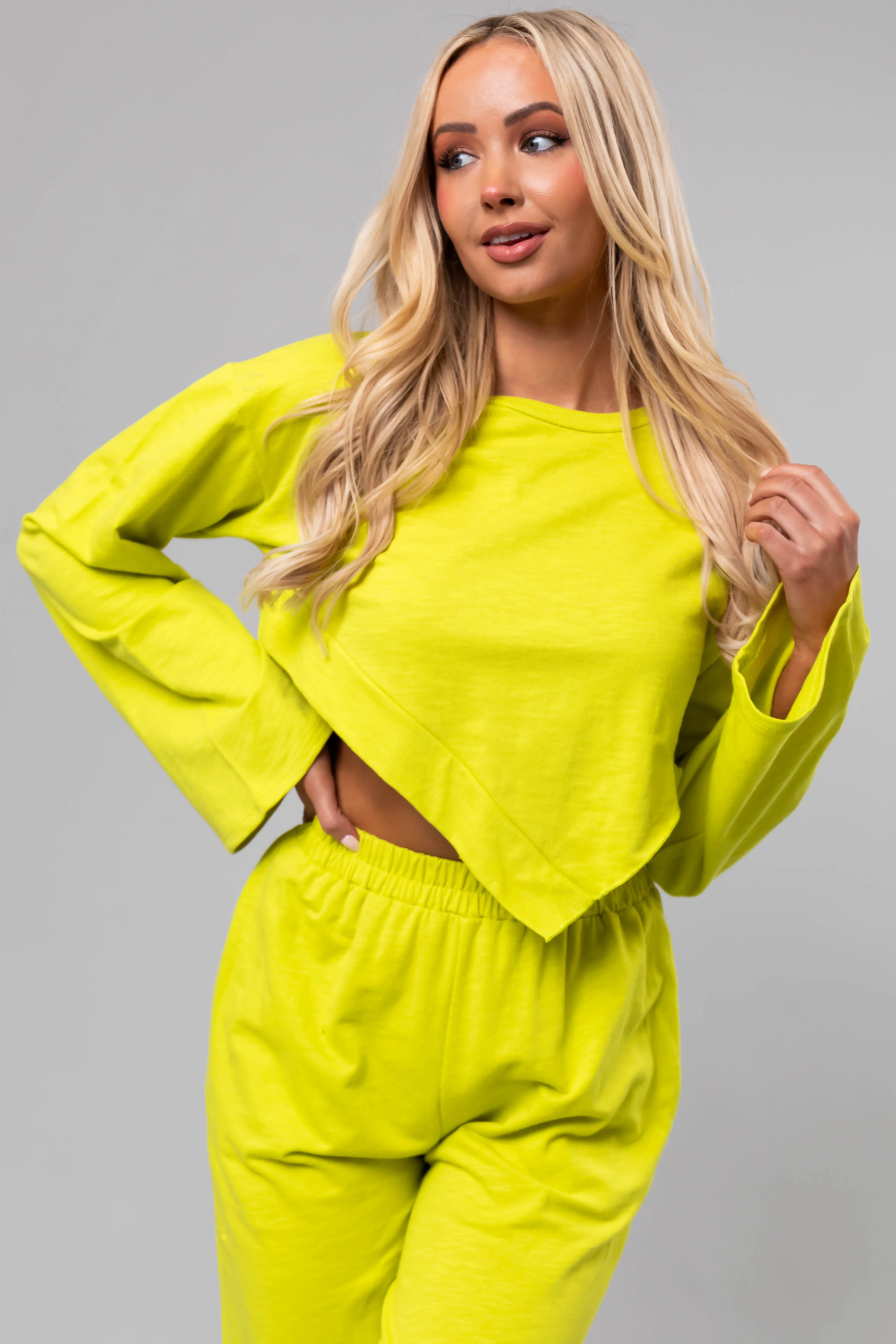 Lime Long Sleeve Top and Wide Leg Pants Set - LD SALE