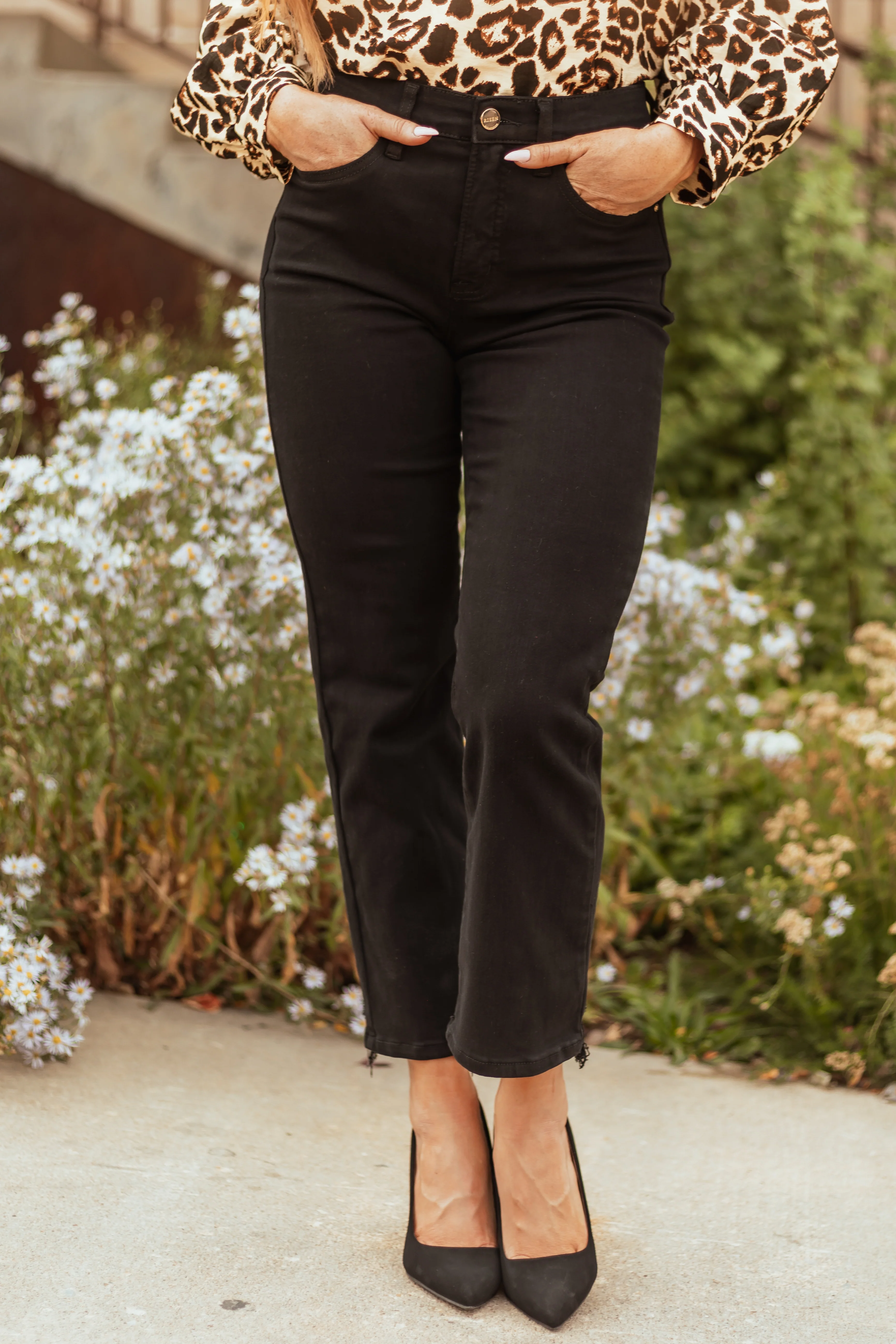 Risen Black Tummy Control Straight Leg Jeans - LD SALE