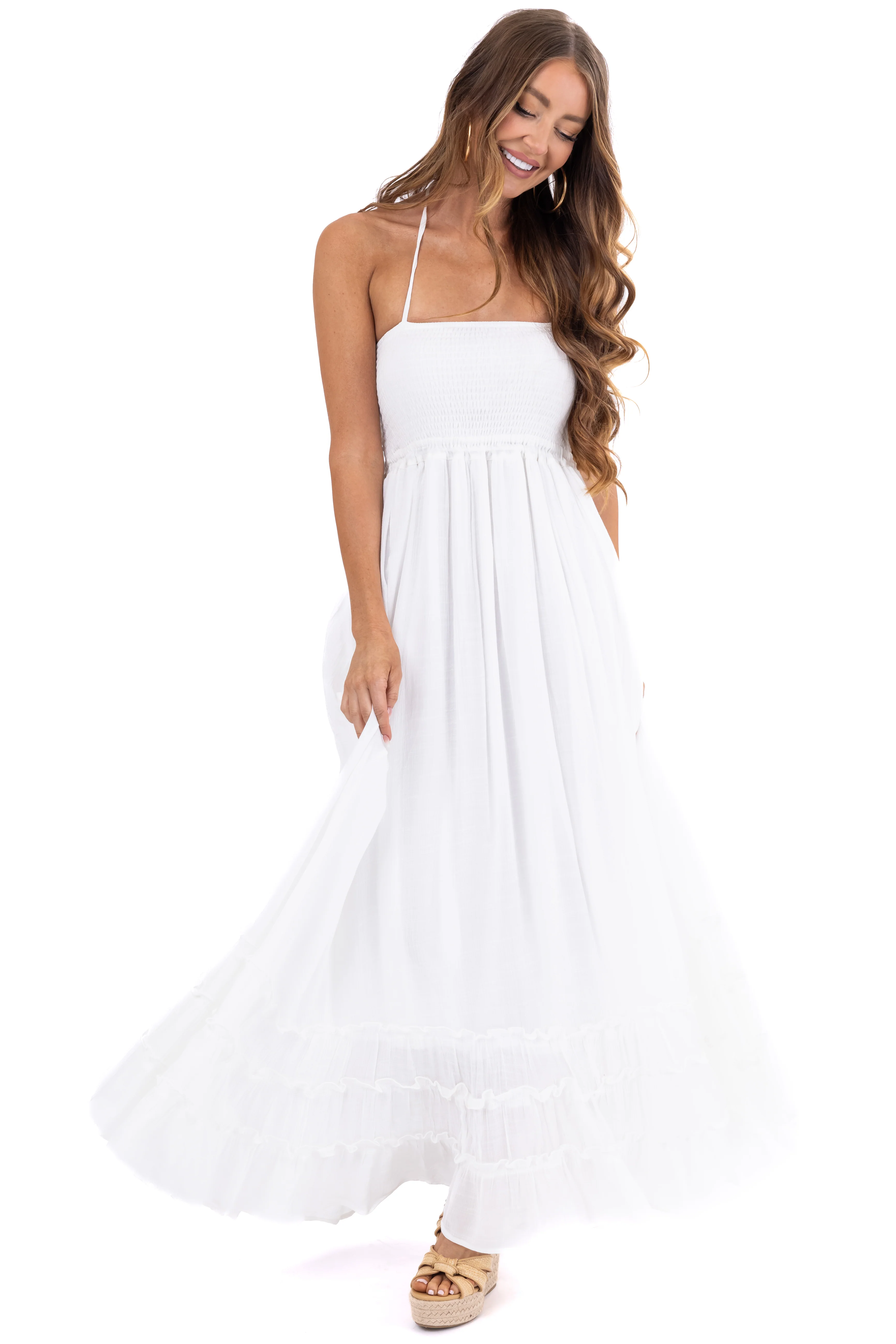 Off White Ruffle Bottom Sleeveless Maxi Dress - LD SALE