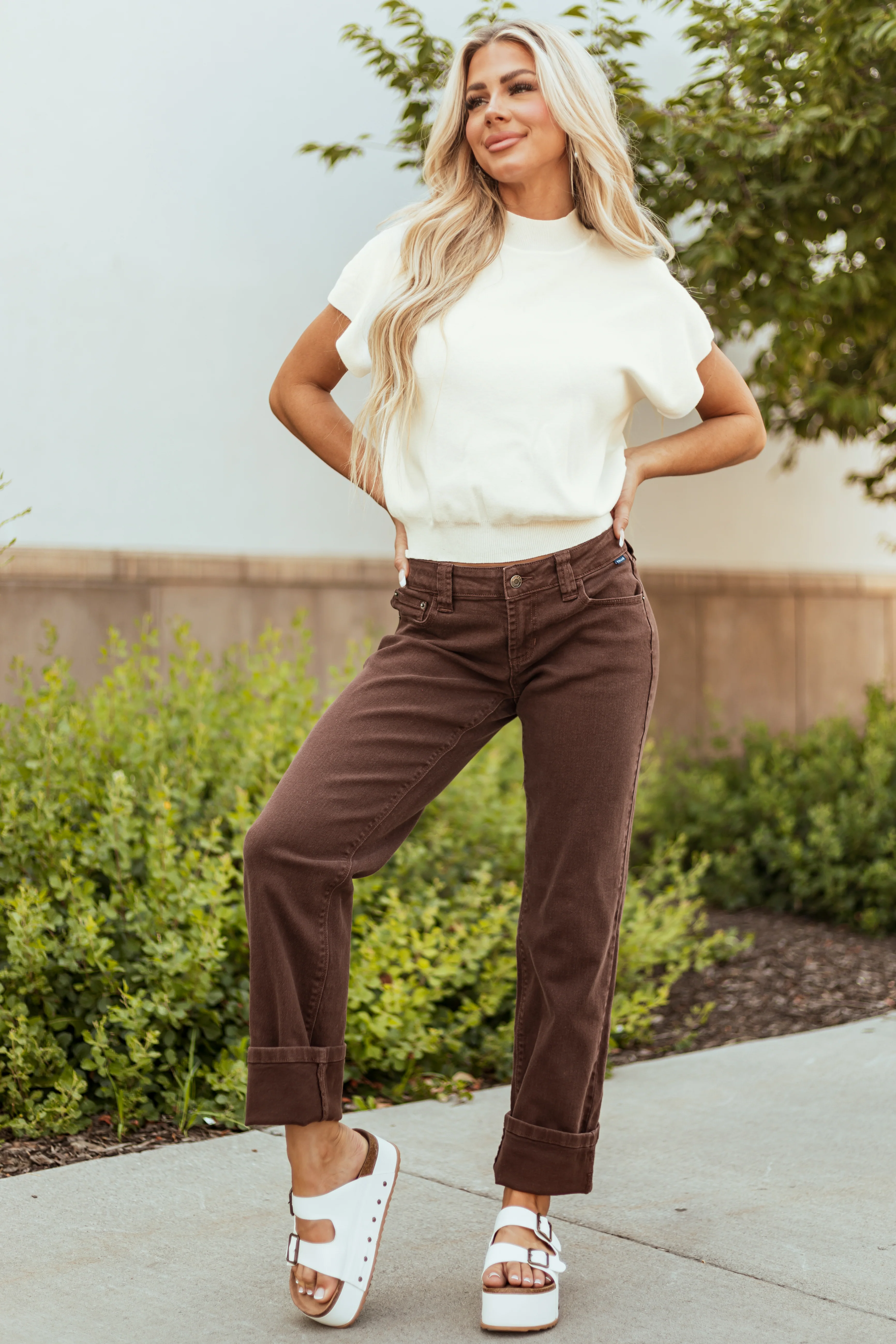 Cello Chocolate Mid Rise Relaxed Straight Leg Jeans - LD SALE