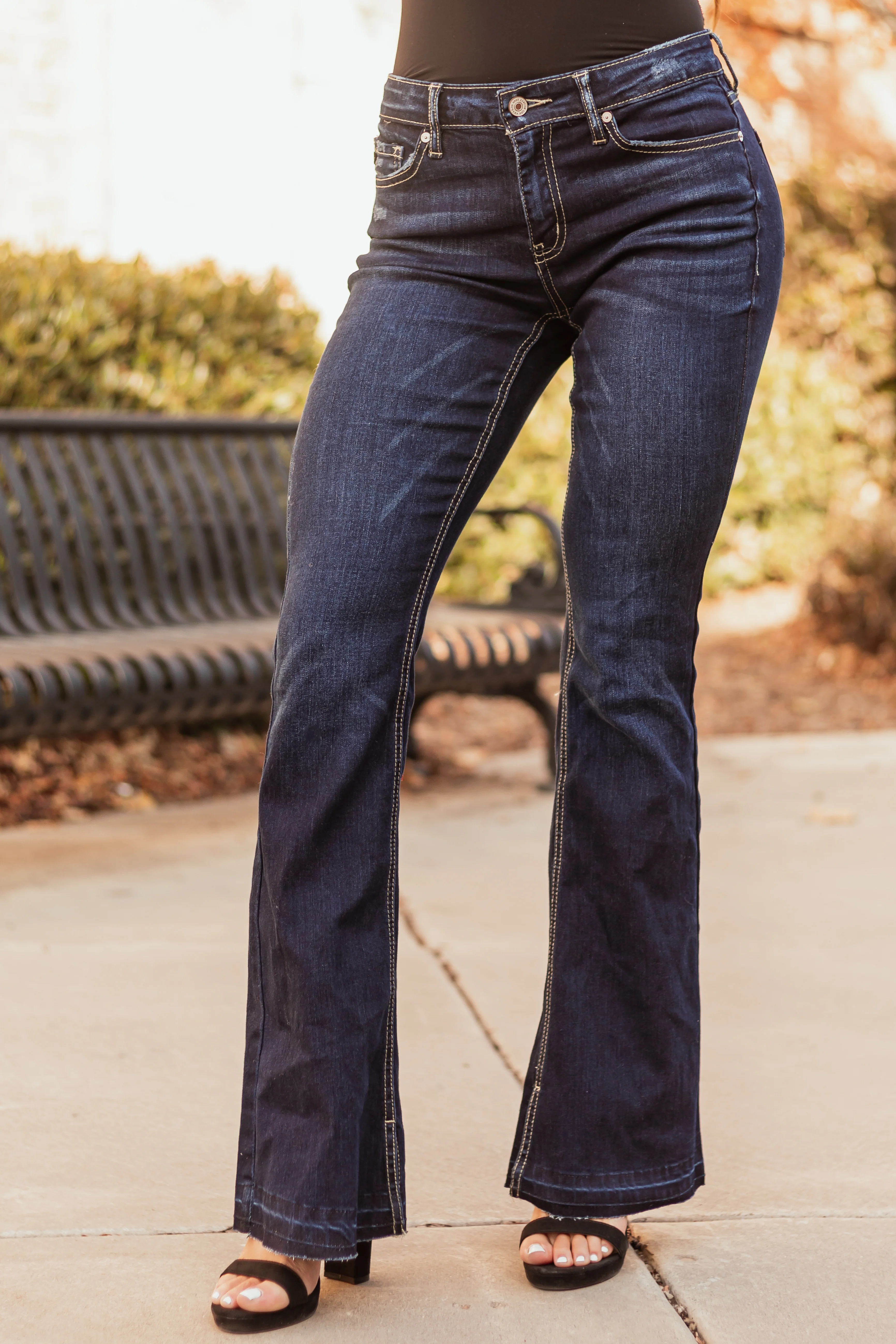 KanCan Dark Wash Flare Leg Mid Rise Jeans - LD SALE