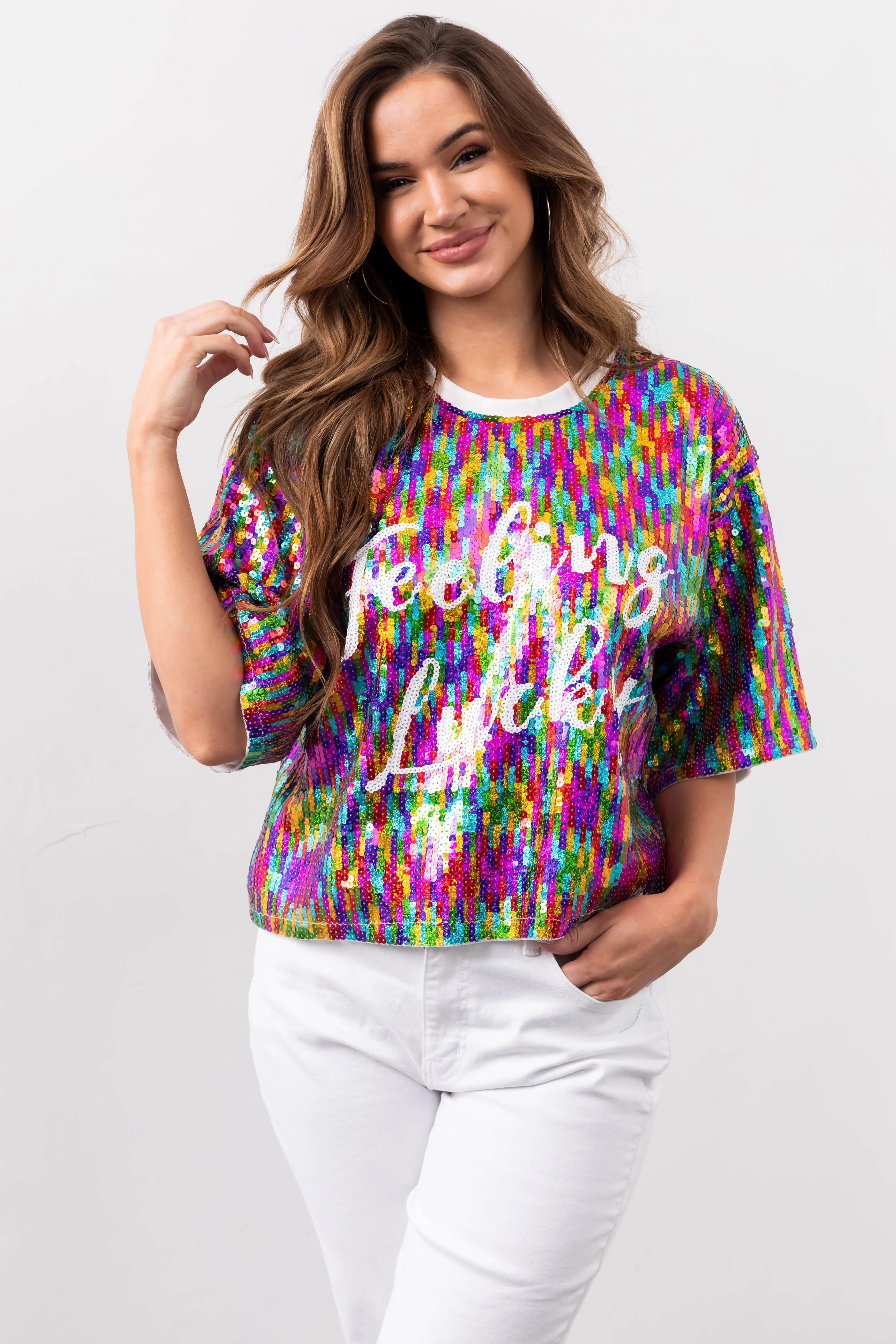 Multicolor 'Feeling Lucky' Sequined Top - LD SALE
