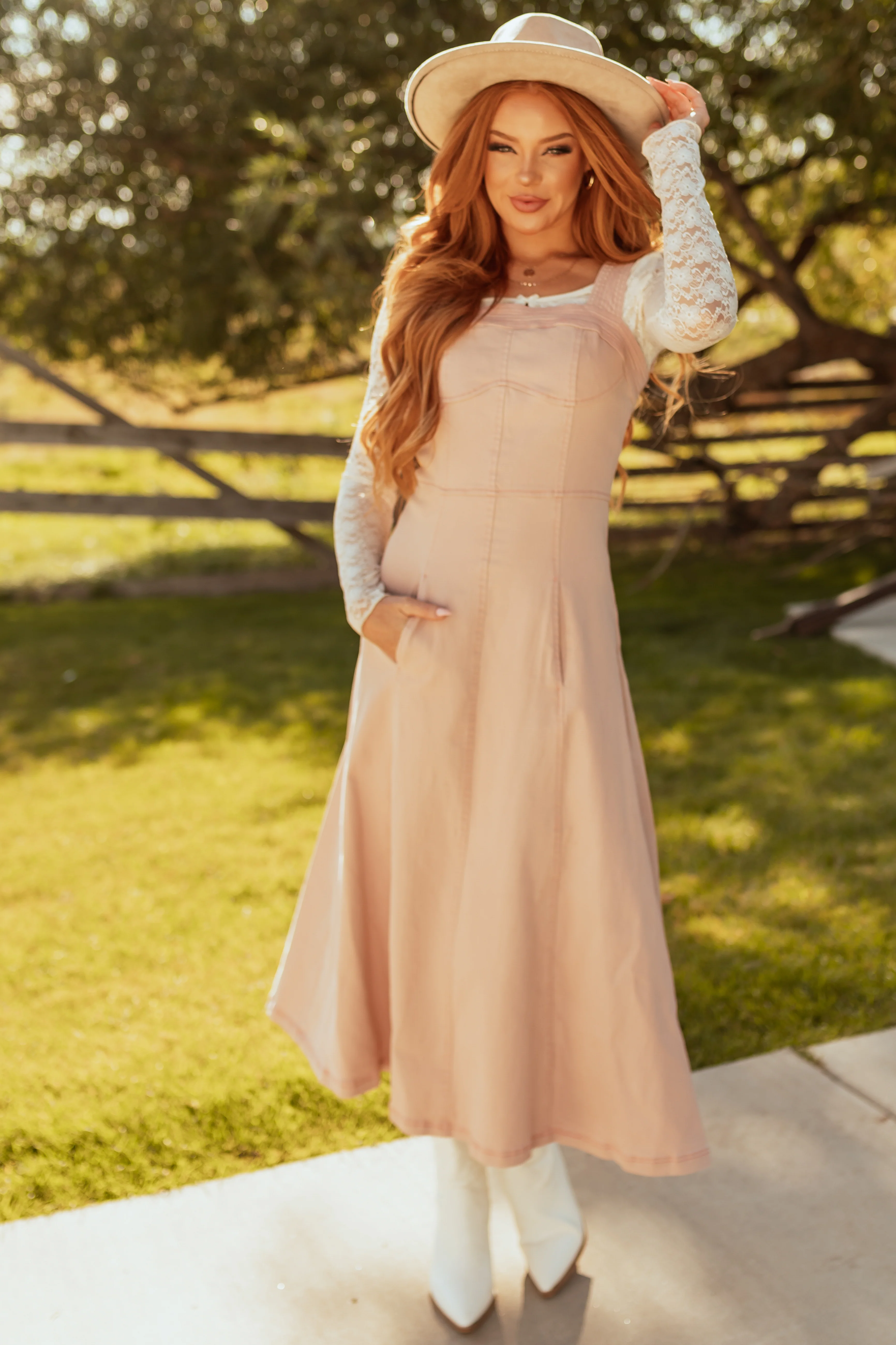 Blush Denim Thick Strap Midi Dress - LD SALE