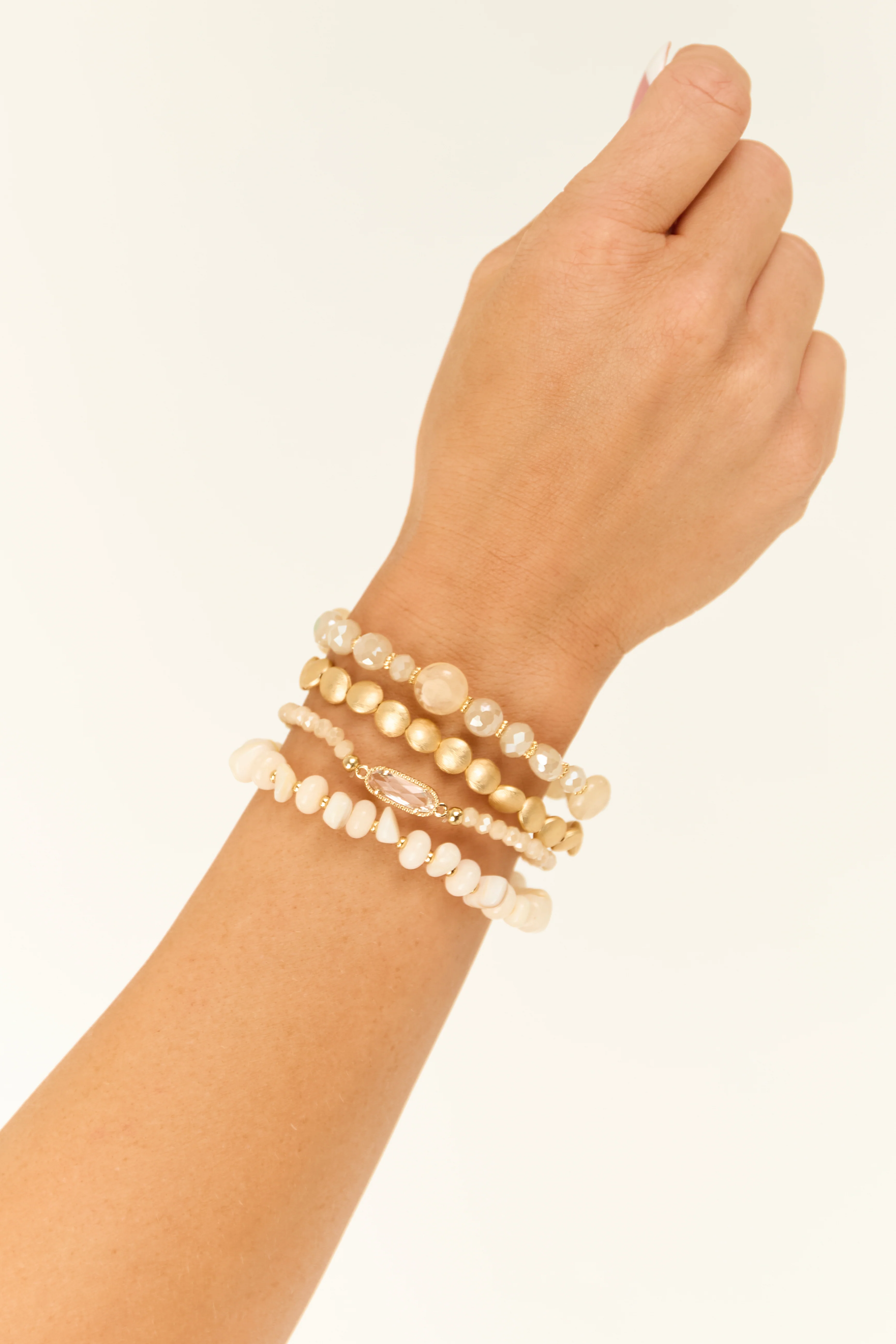 Gold Mixed Stone and Bead 4 Piece Bracelet Set - LD SALE