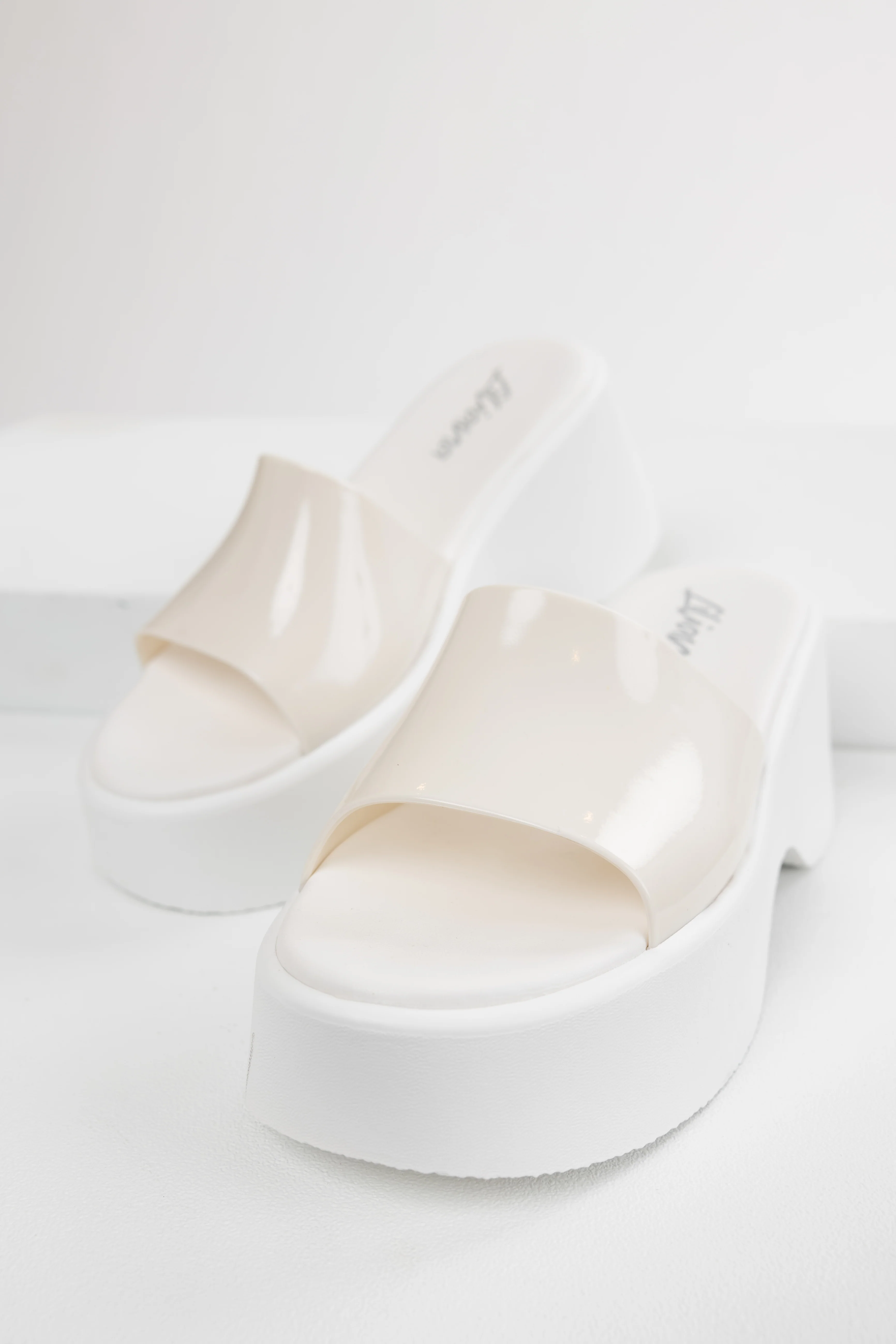 White Single Band Platform Wedge Sandals - LD SALE