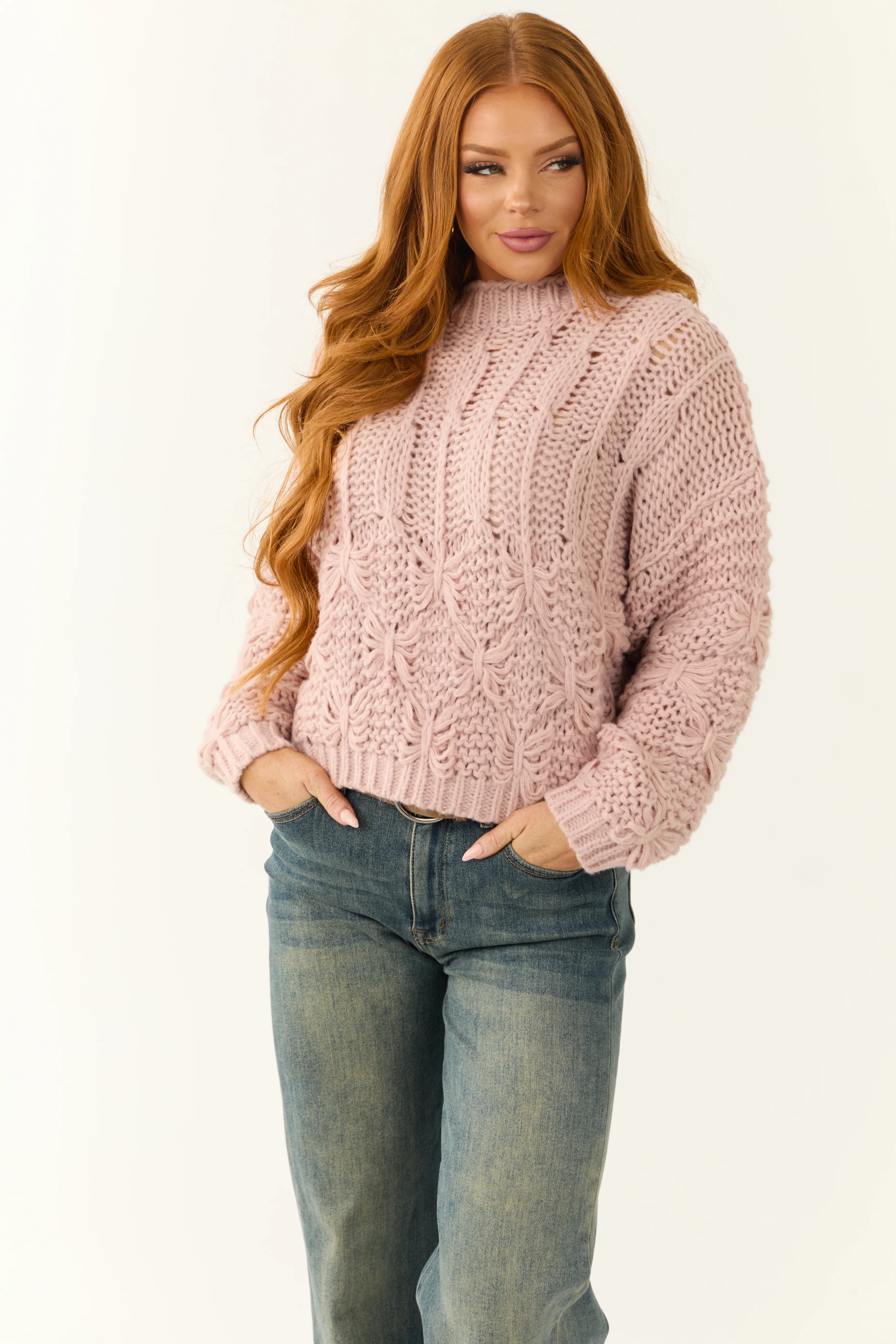 Dusty Blush Long Puff Sleeve Knit Sweater - LD SALE