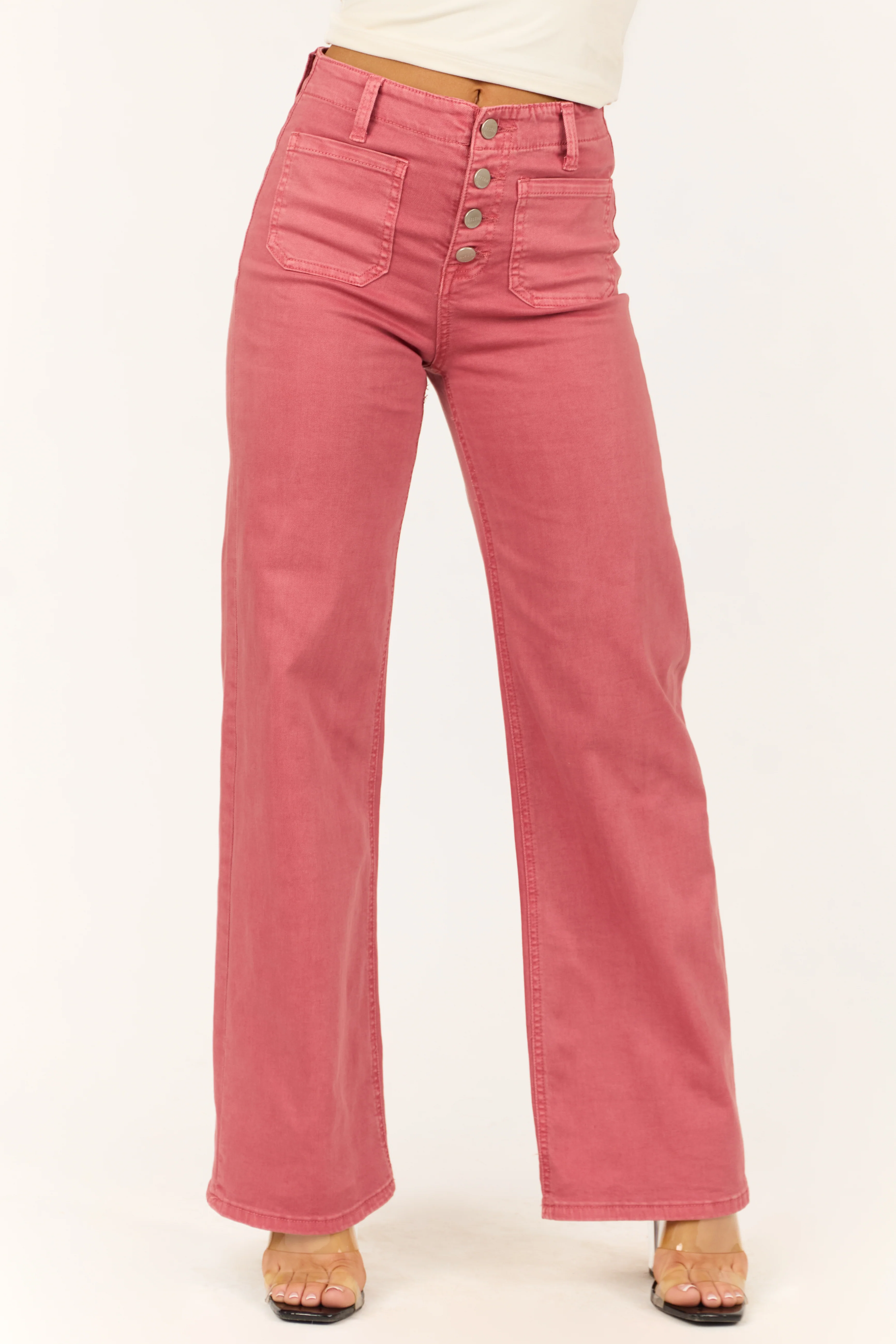 Risen Dark Coral Patch Pocket Wide Leg Jeans - LD SALE