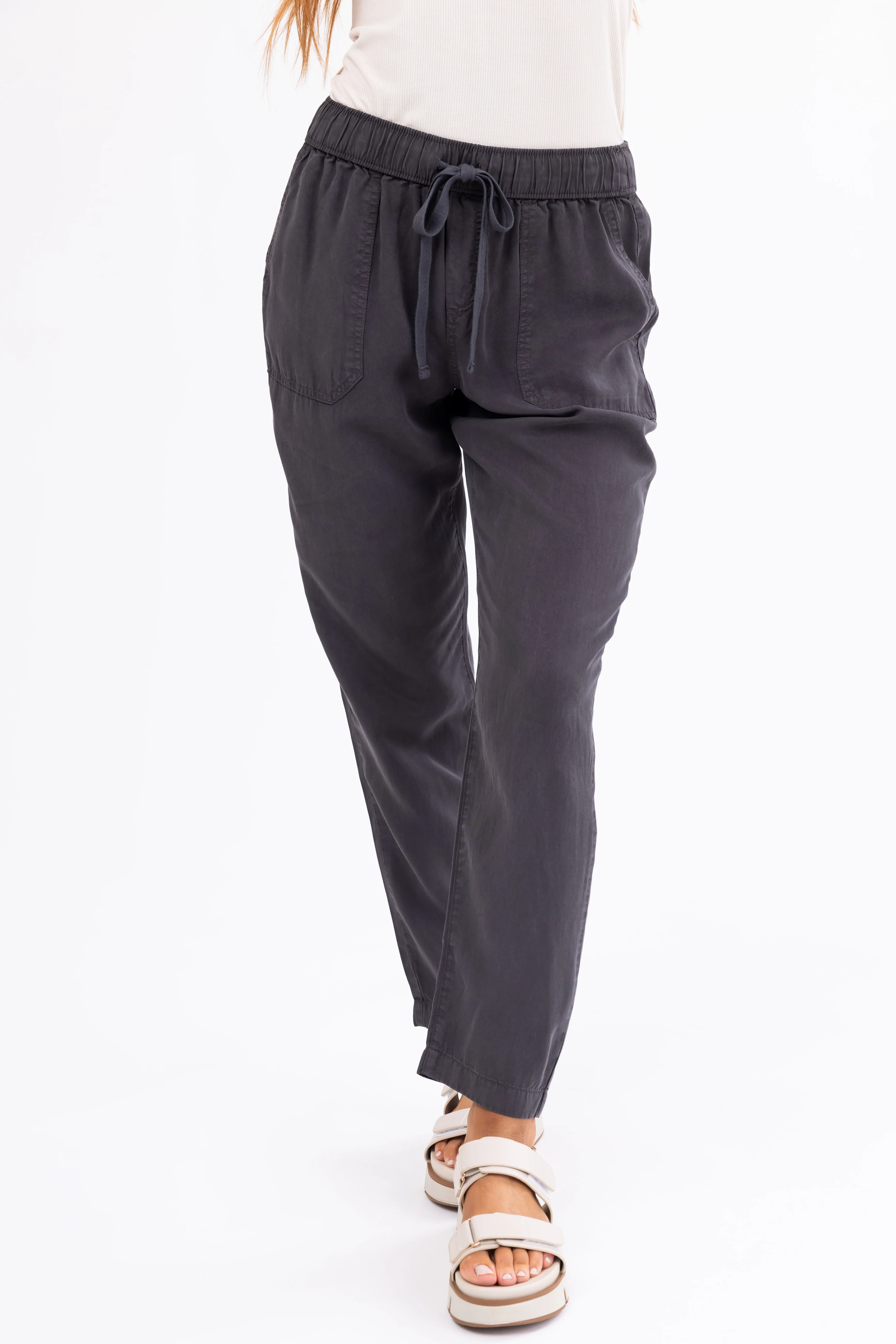 Charcoal Straight Leg Drawstring Soft Pants - LD SALE