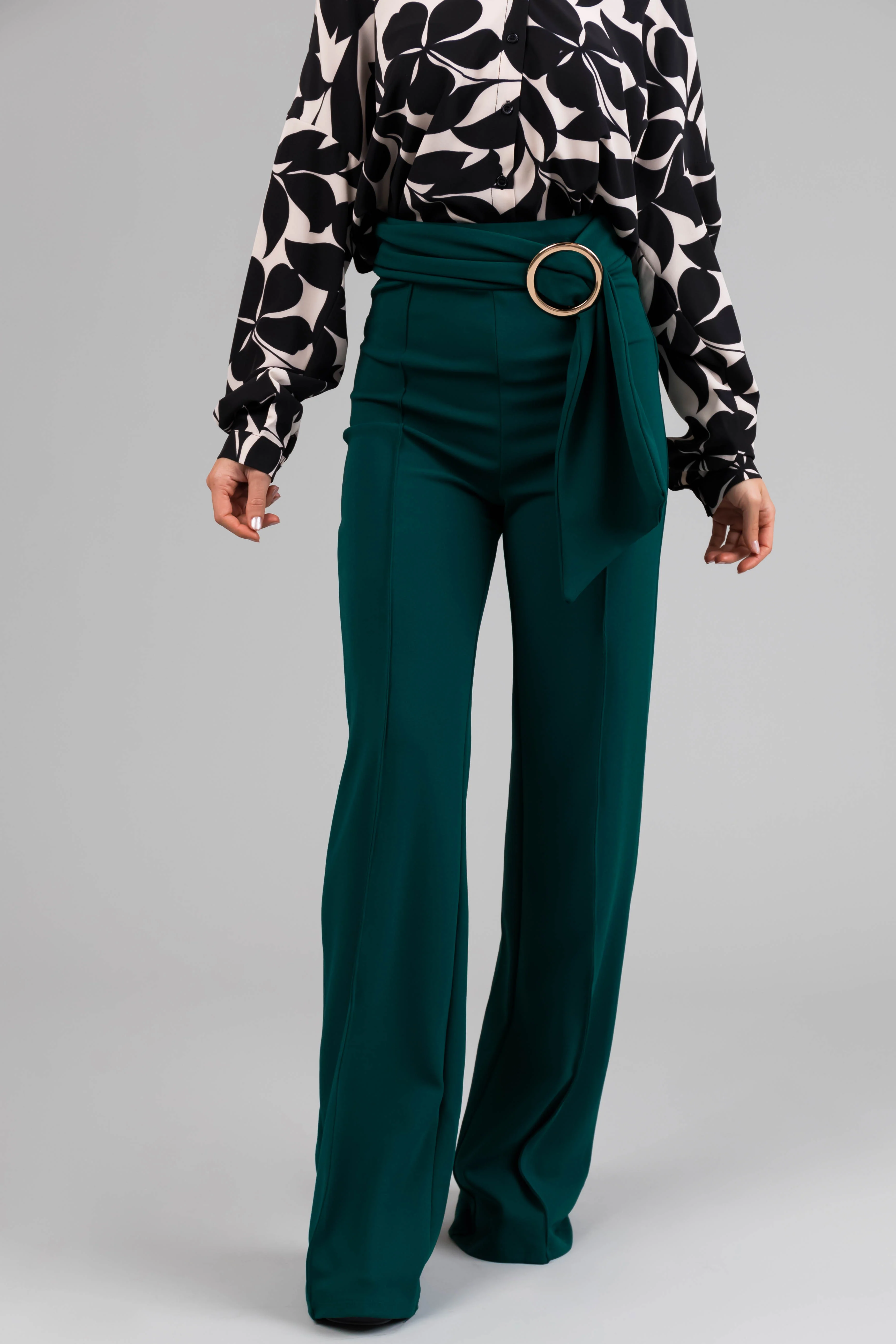 Pine Ring Belt Waist Wide Leg Pants - LD SALE