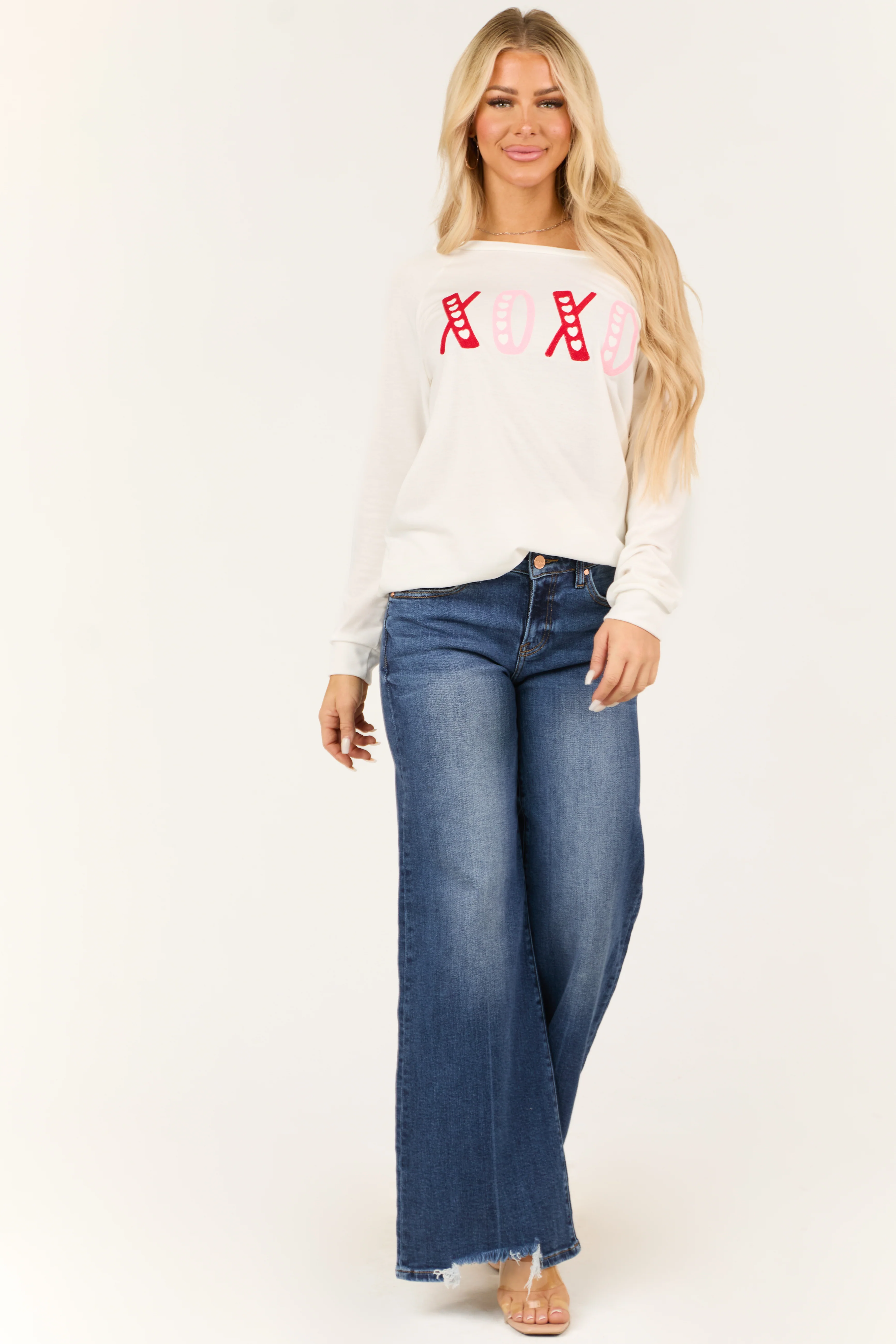 Off White 'XOXO' Embroidered Raglan Pullover Top - LD SALE