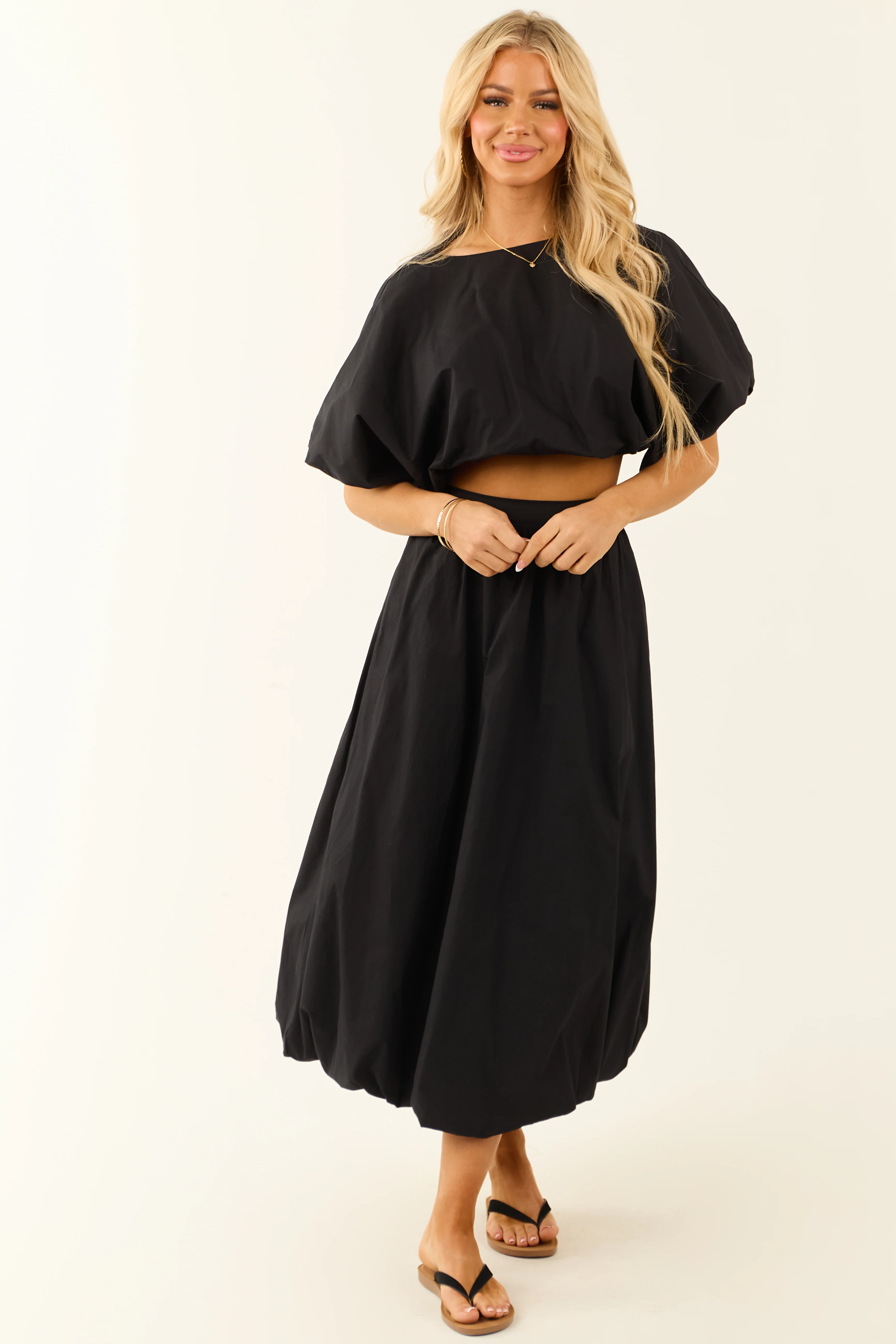 Charcoal Bubble Sleeve and Bubble Hem Skirt Set - LD SALE