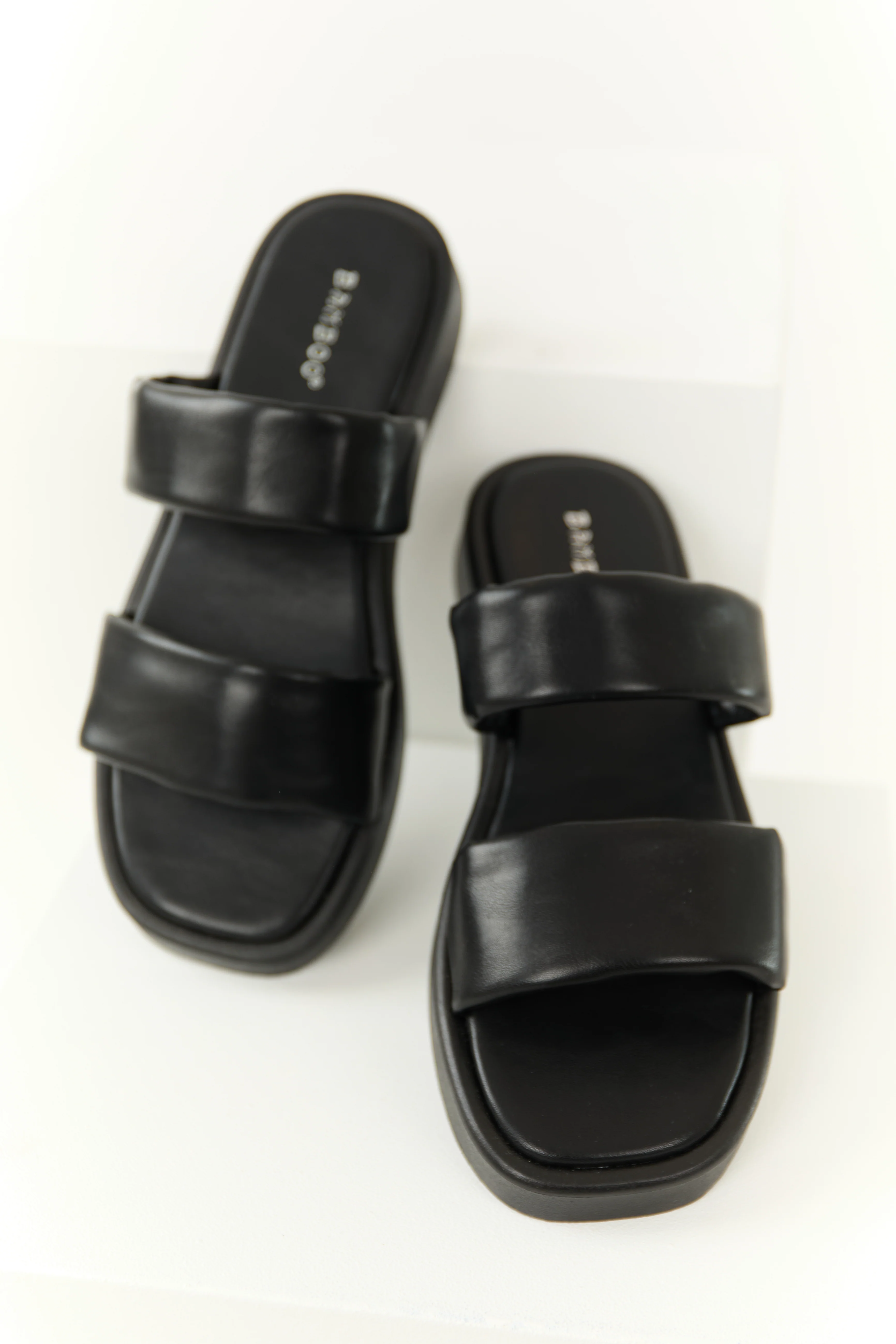 Black Double Strap Open Toed Flat Sandals - LD SALE