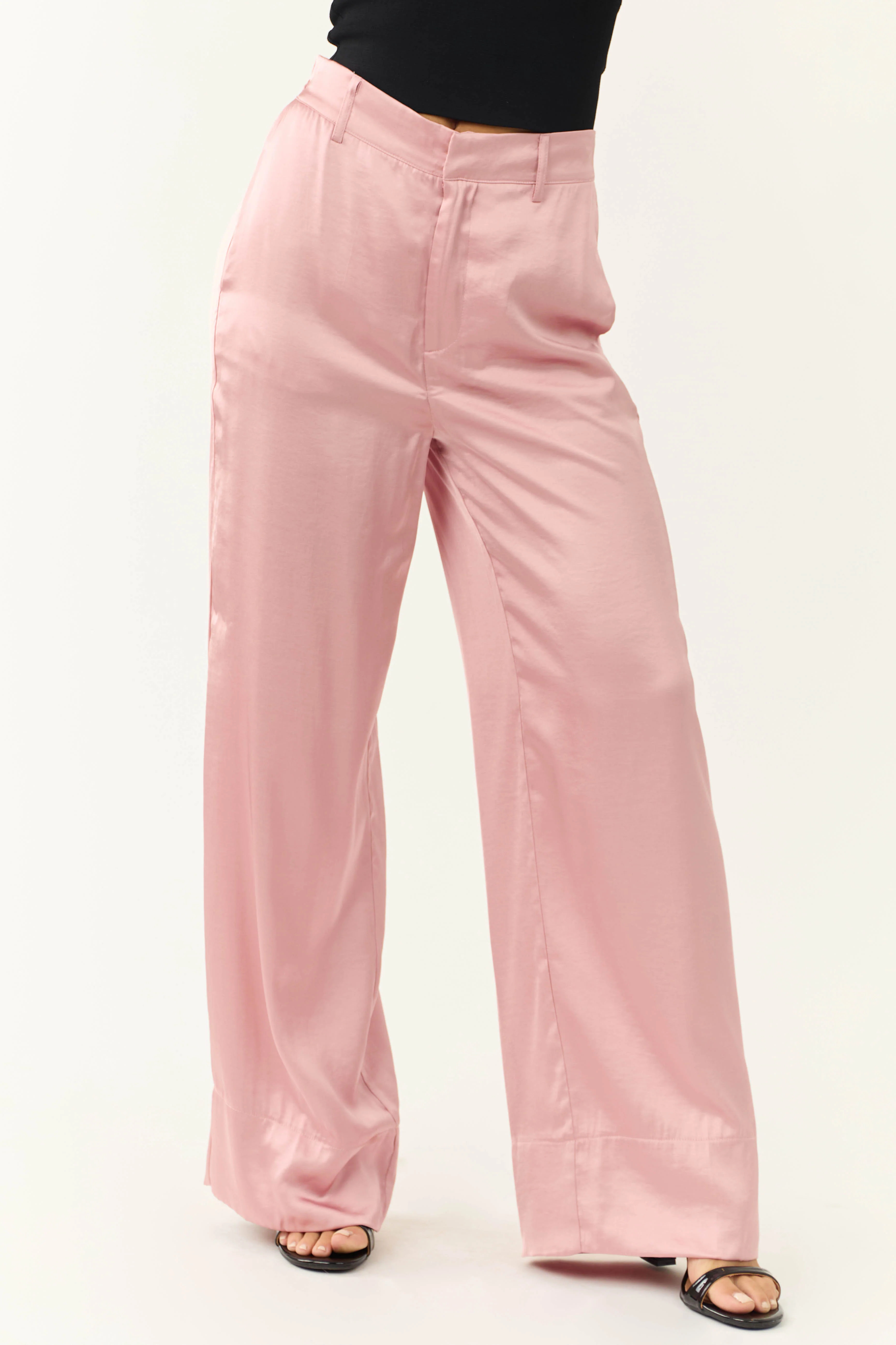 Dusty Blush Satin High Waist Wide Leg Pants - LD SALE