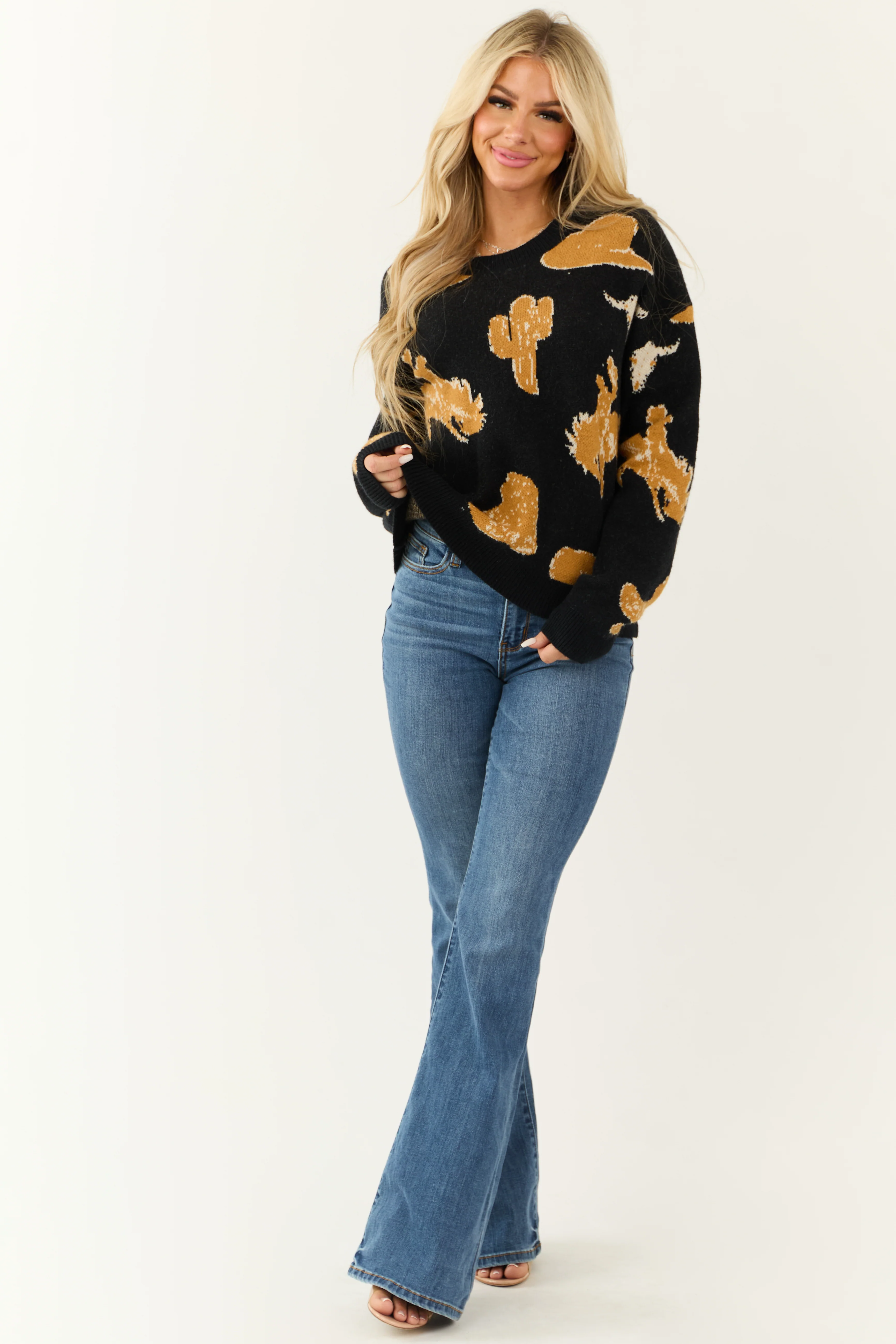 Black and Copper Western Print Knit Sweater - LD SALE