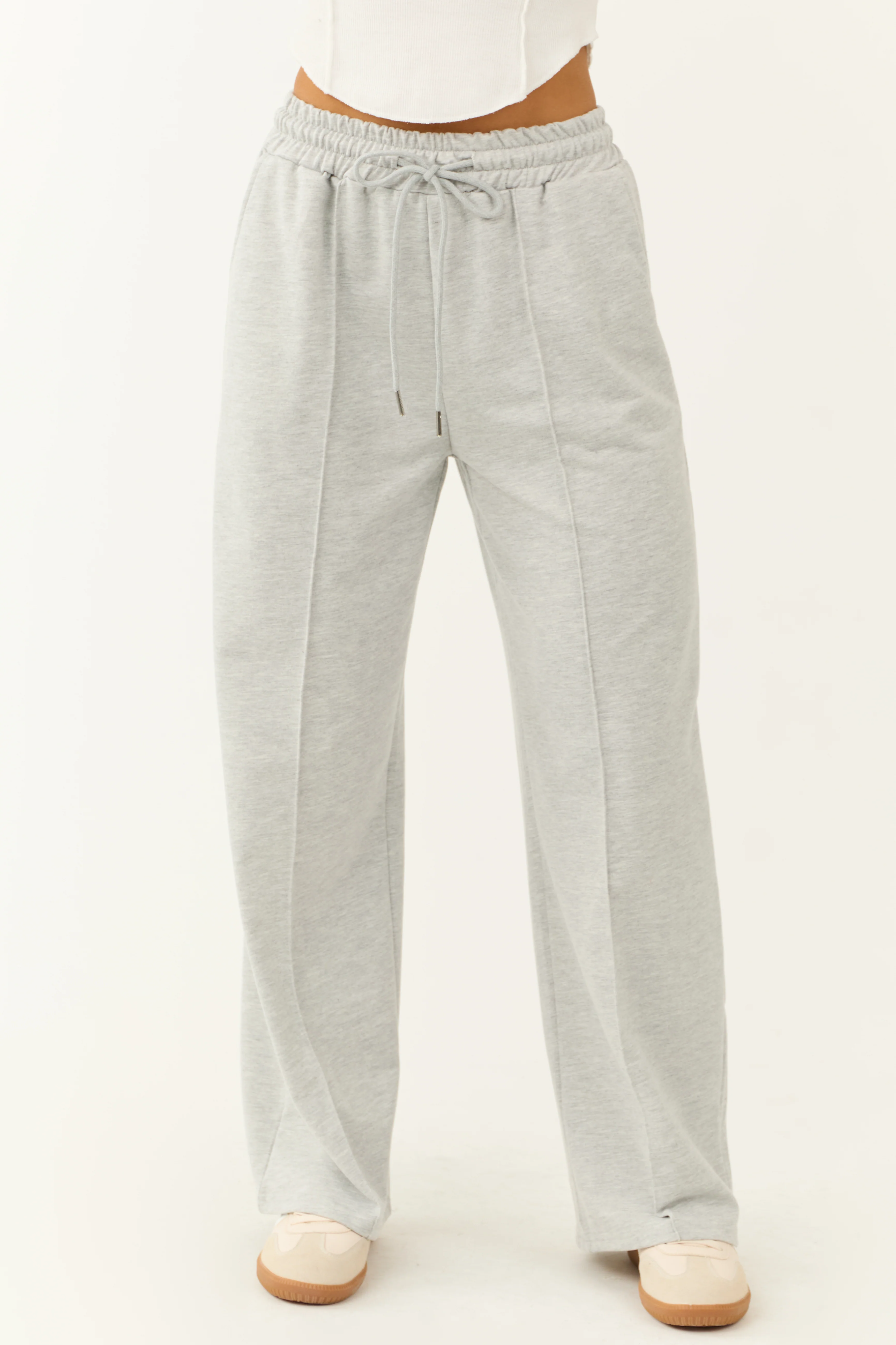 Dove Grey Wide Leg Drawstring Sweatpants - LD SALE