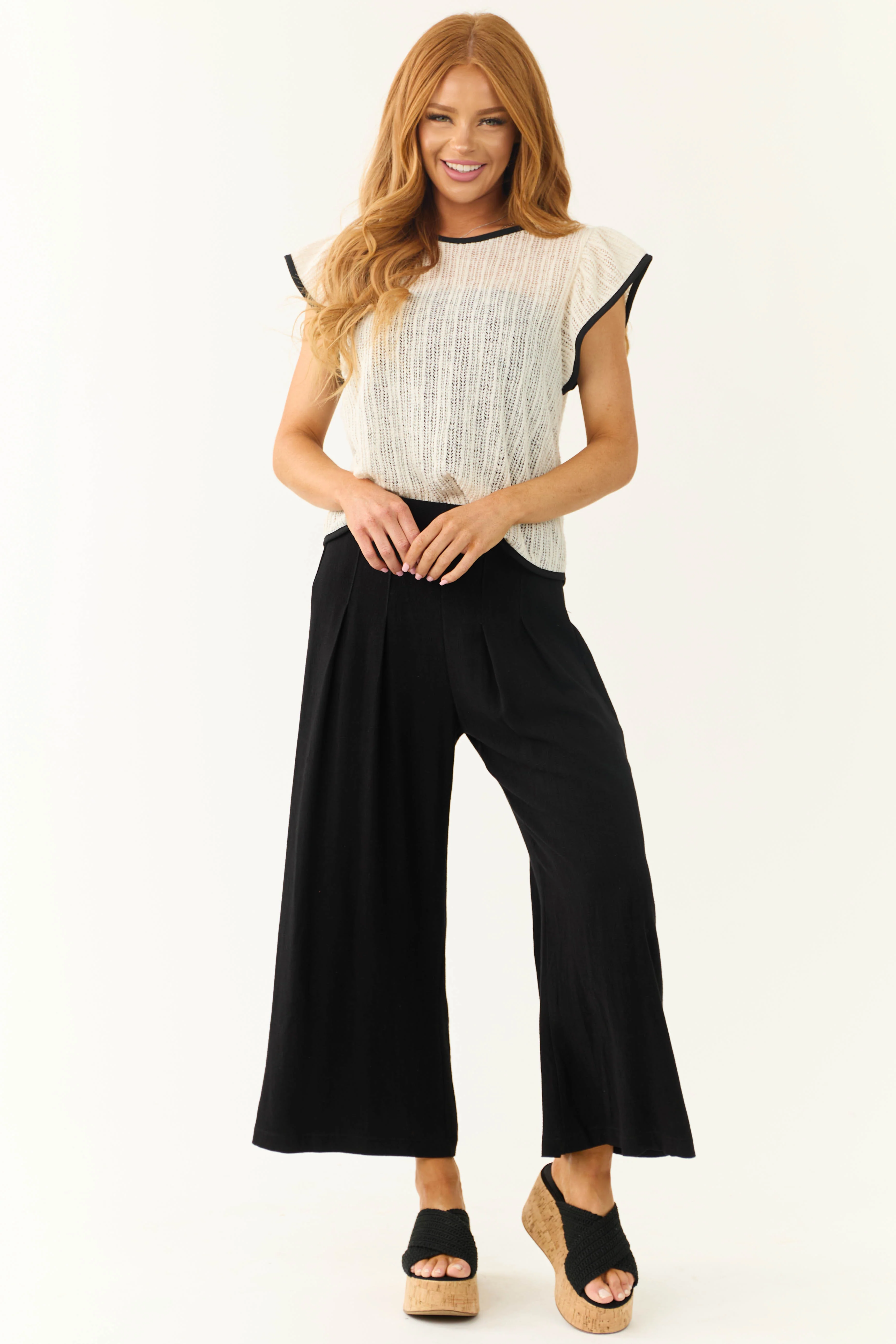 Cream and Black Contrast Sheer Knit Top - LD SALE