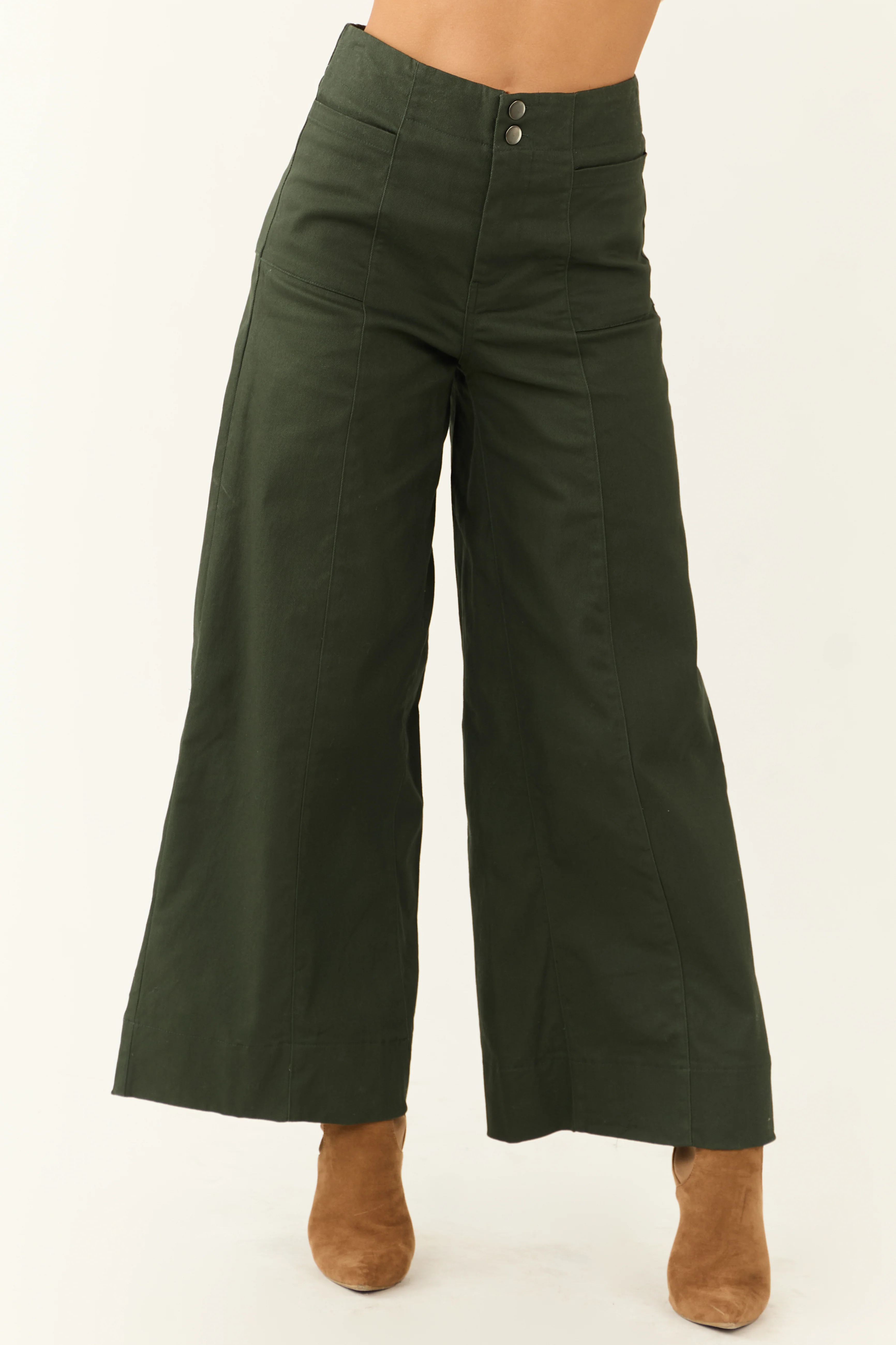 Deep Pine High Rise Wide Leg Ankle Length Pants - LD SALE