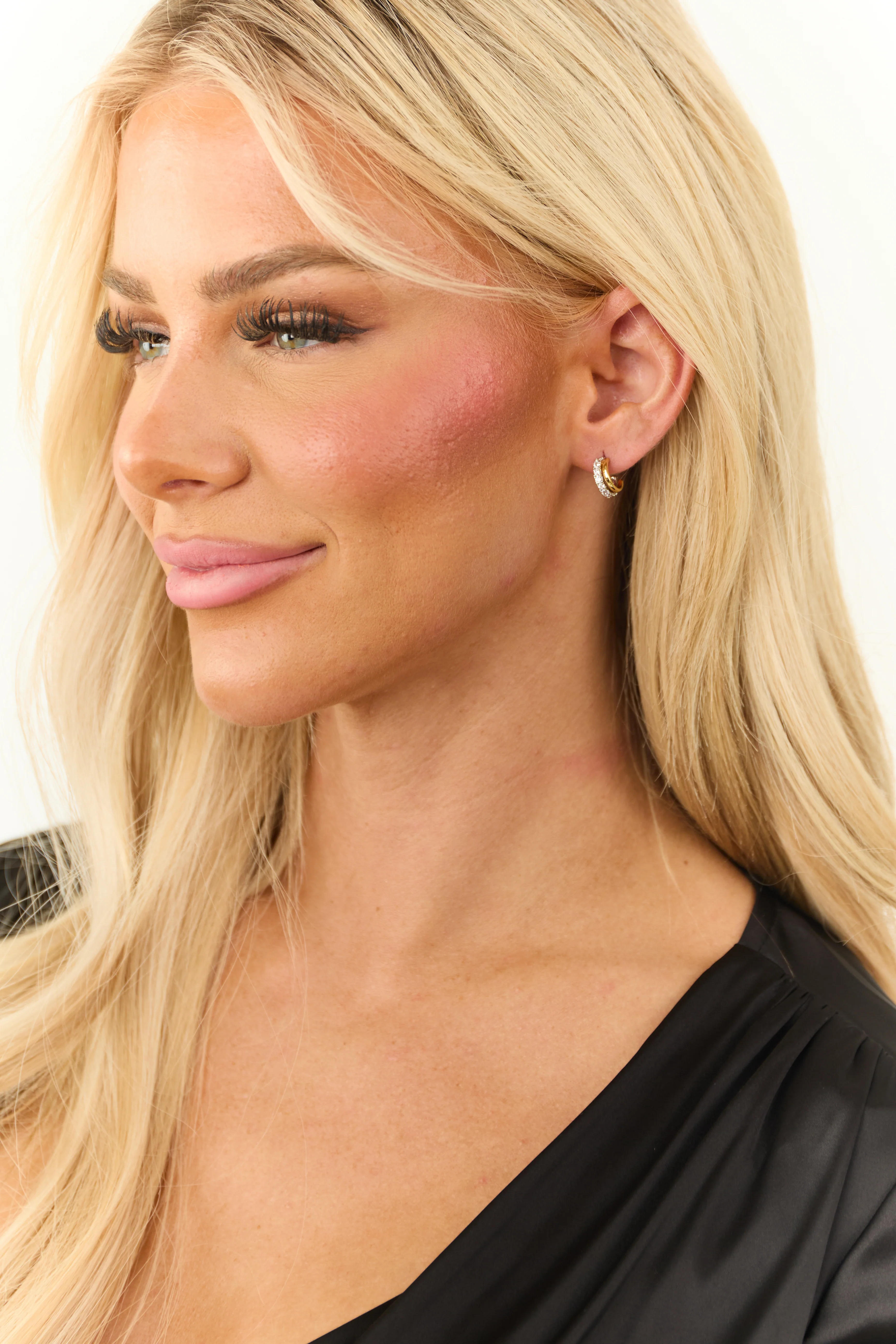 Gold Dipped Layered Rhinestone Hoop Earrings - LD SALE