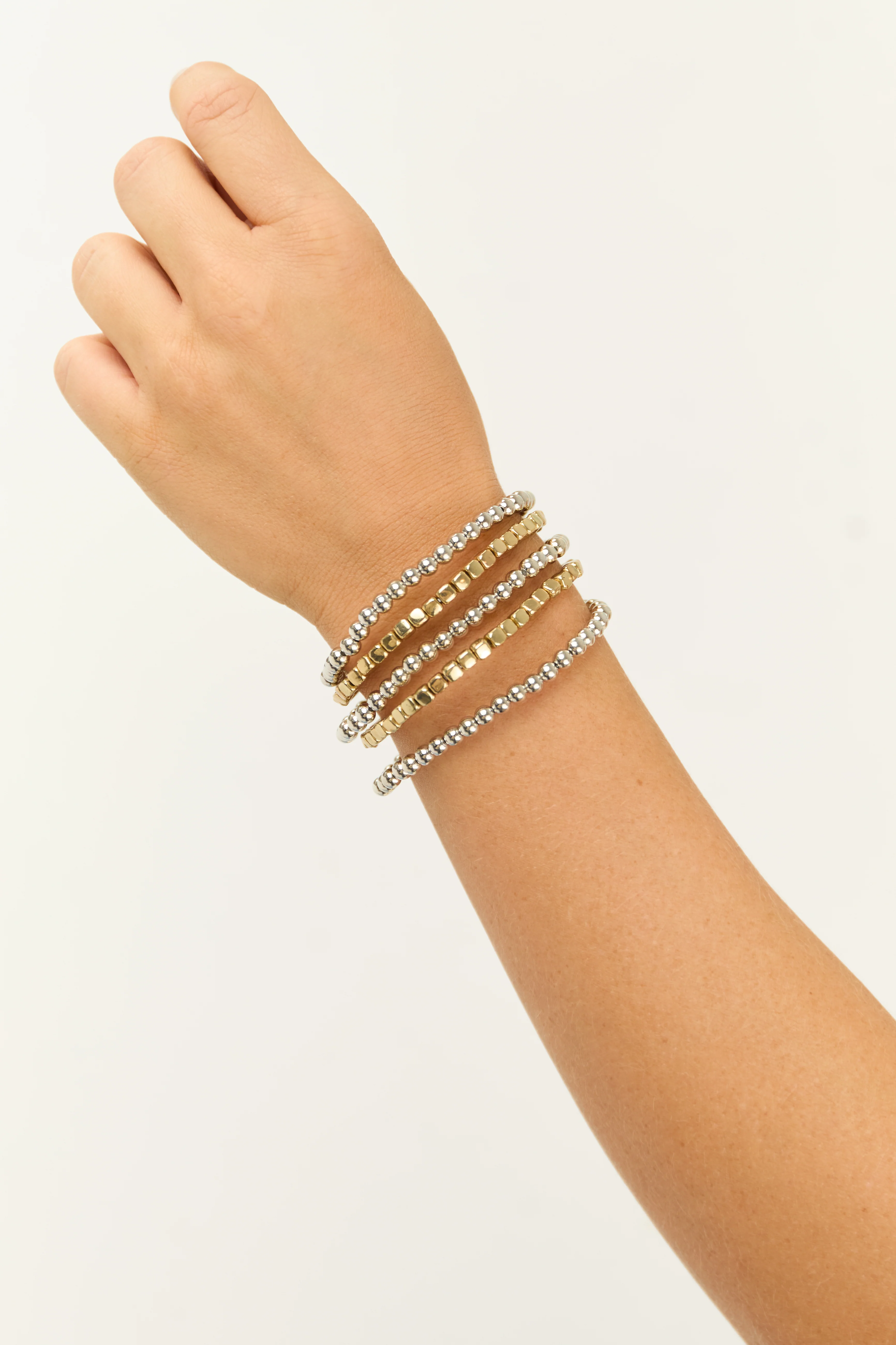 Gold and Silver Beaded 5 Piece Bracelet Set - LD SALE