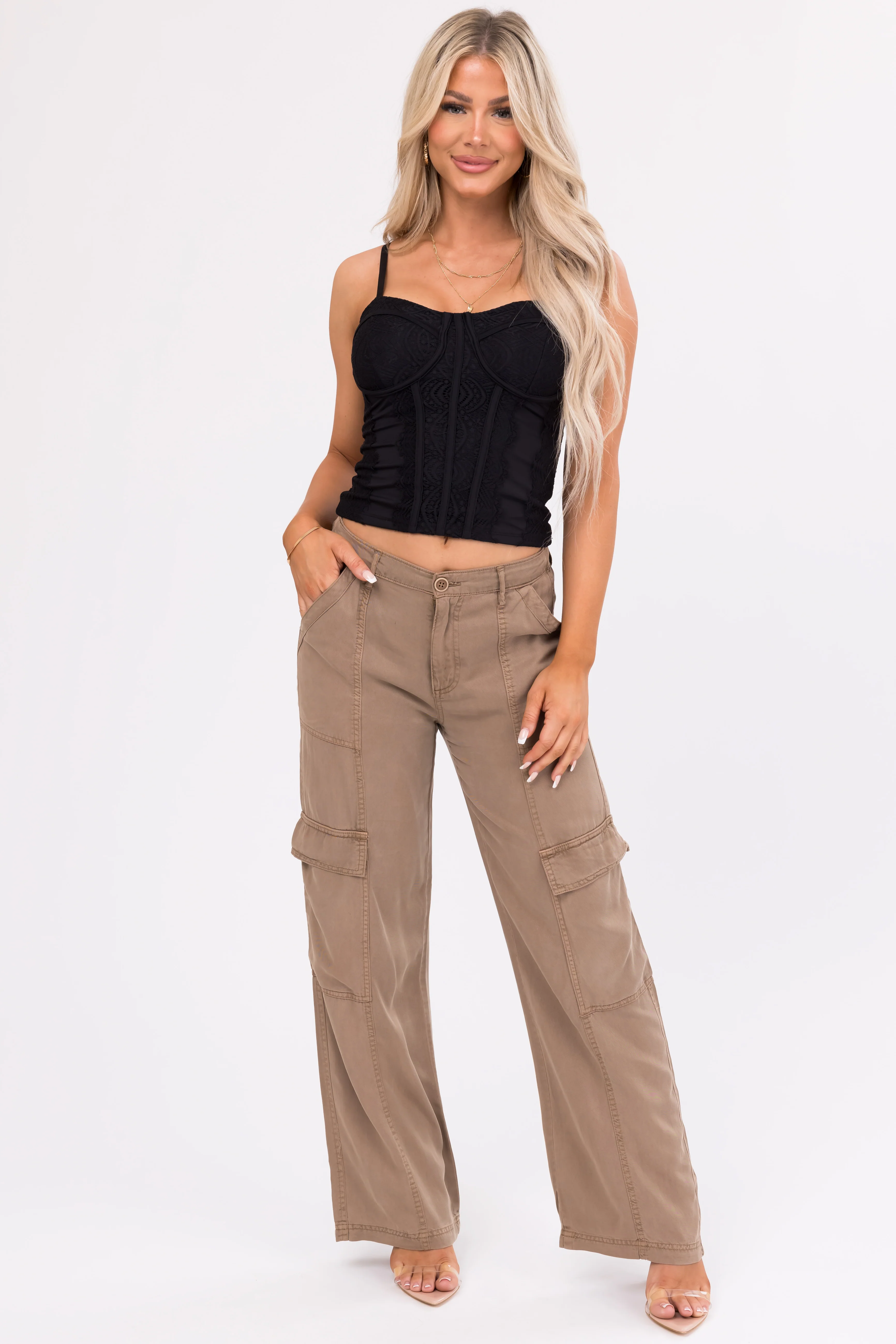 Risen Peanut Wide Leg Tencel Cargo Pants - LD SALE