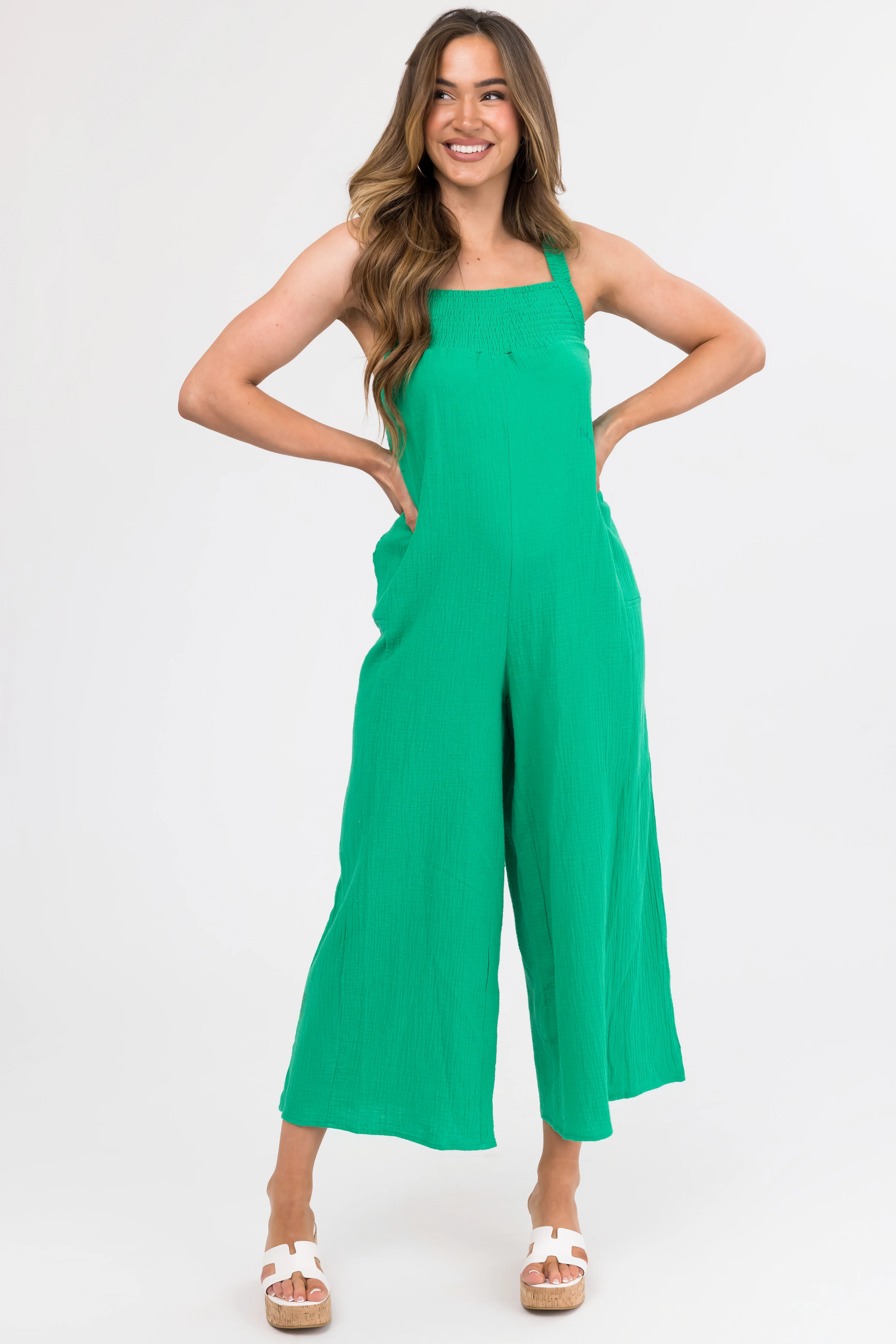 Kelly Green Sleeveless Wide Leg Jumpsuit - LD SALE