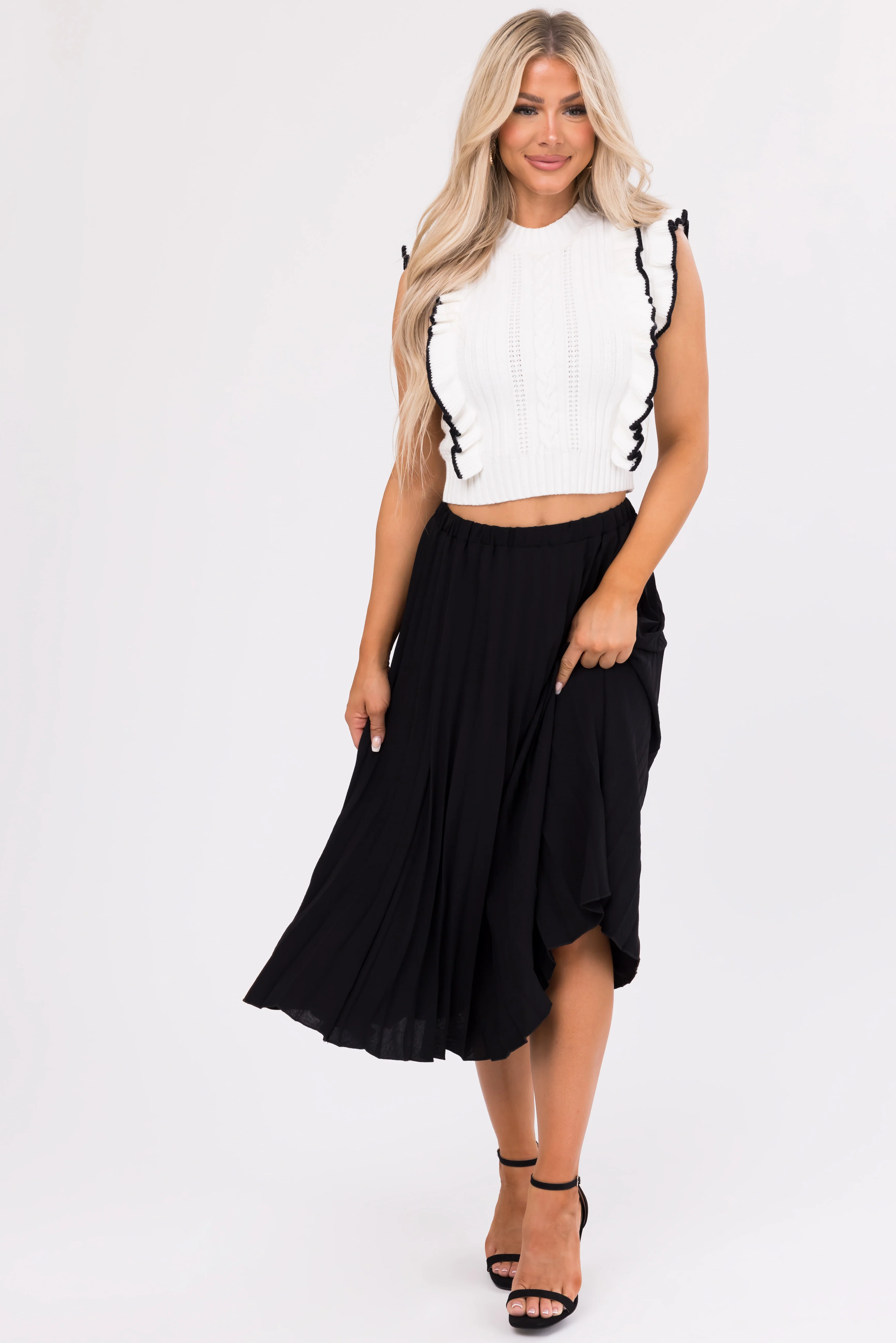 She+Sky Ivory Ruffle Cropped Knit Sweater - LD SALE