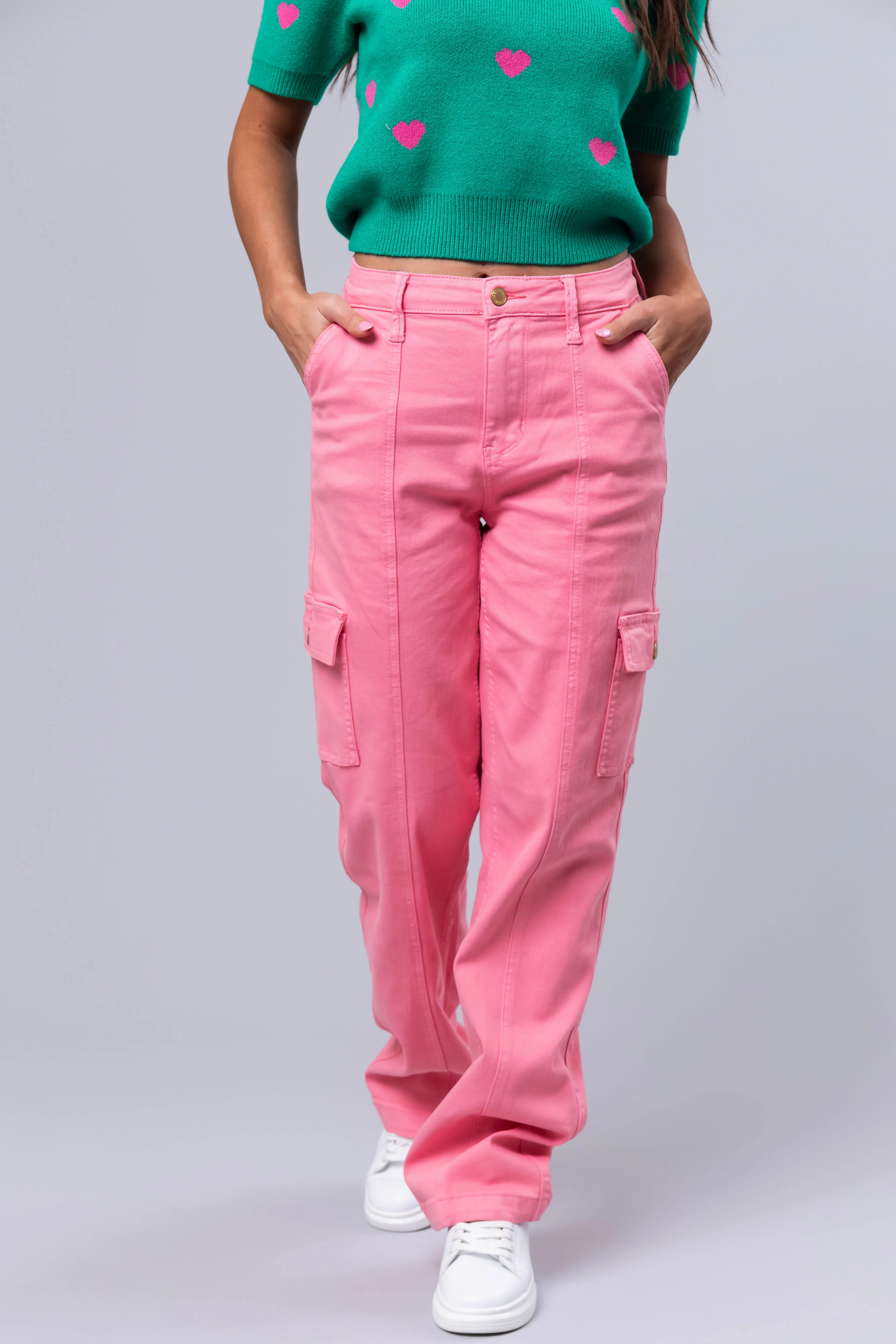 Judy Blue Carnation Straight Cargo Jeans - LD SALE