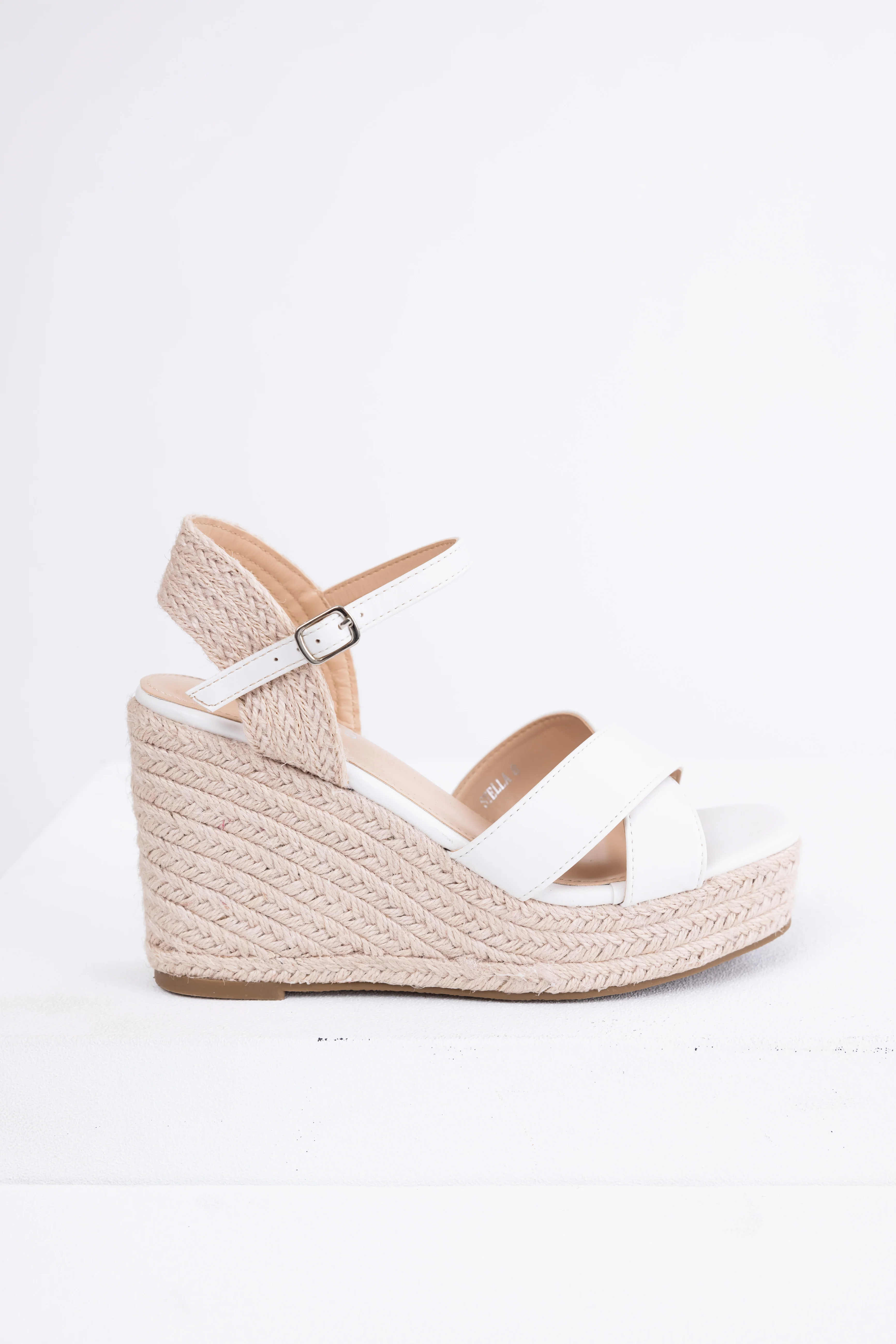 White Cross Strap Espadrille Wedge Heels - LD SALE