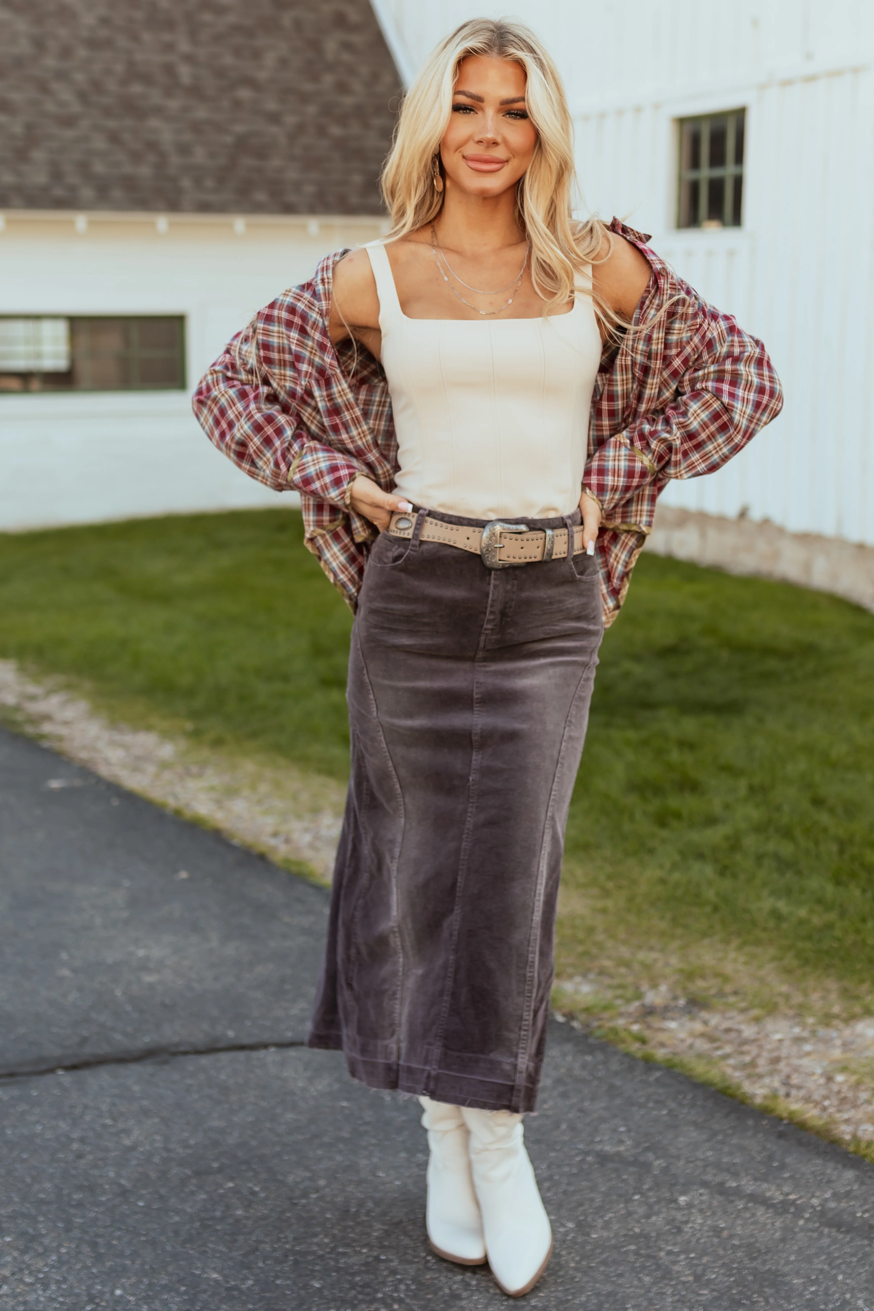 Quartz Corduroy Textured High Low Maxi Skirt - LD SALE