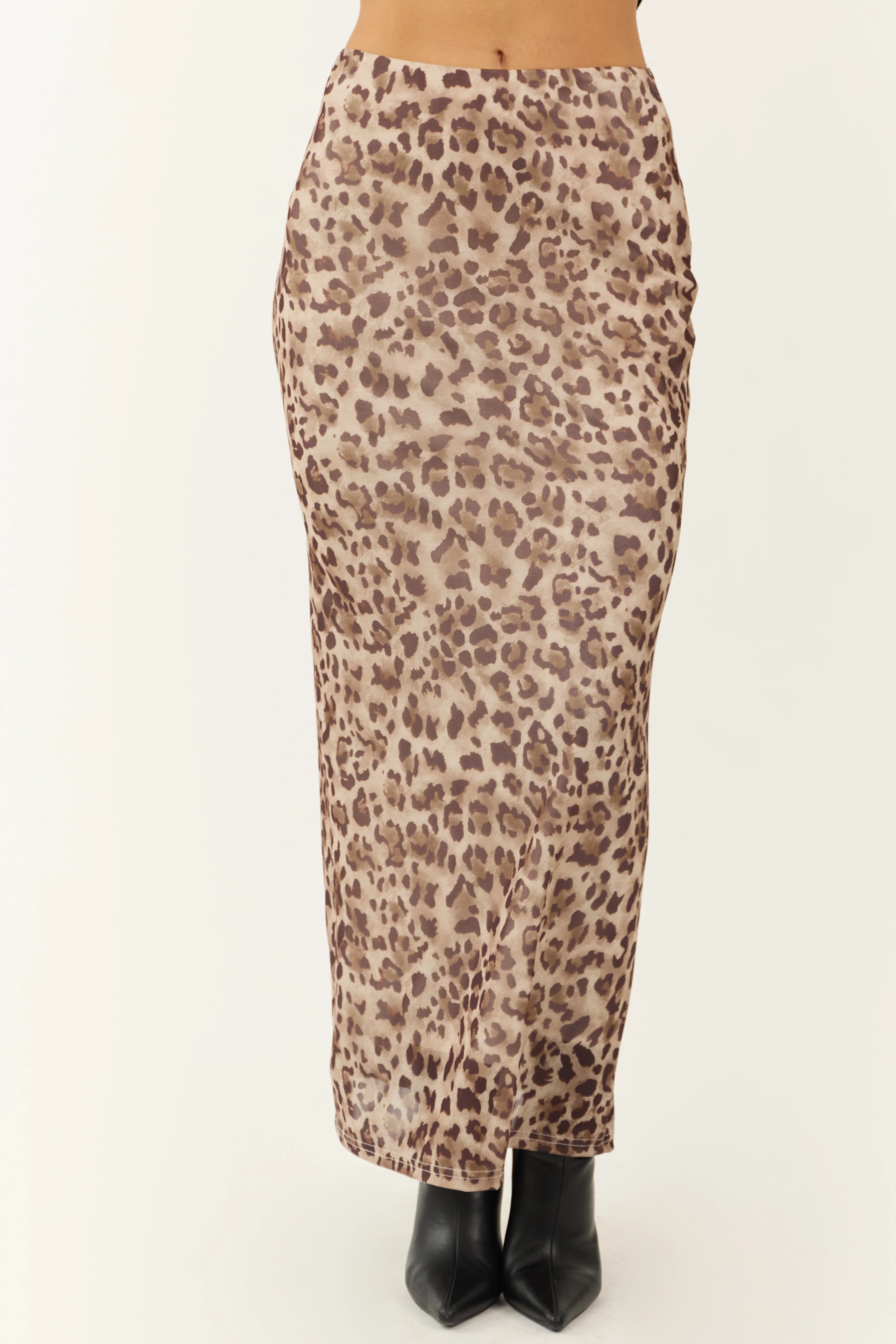Camel and Cocoa Leopard Print Mesh Maxi Skirt - LD SALE