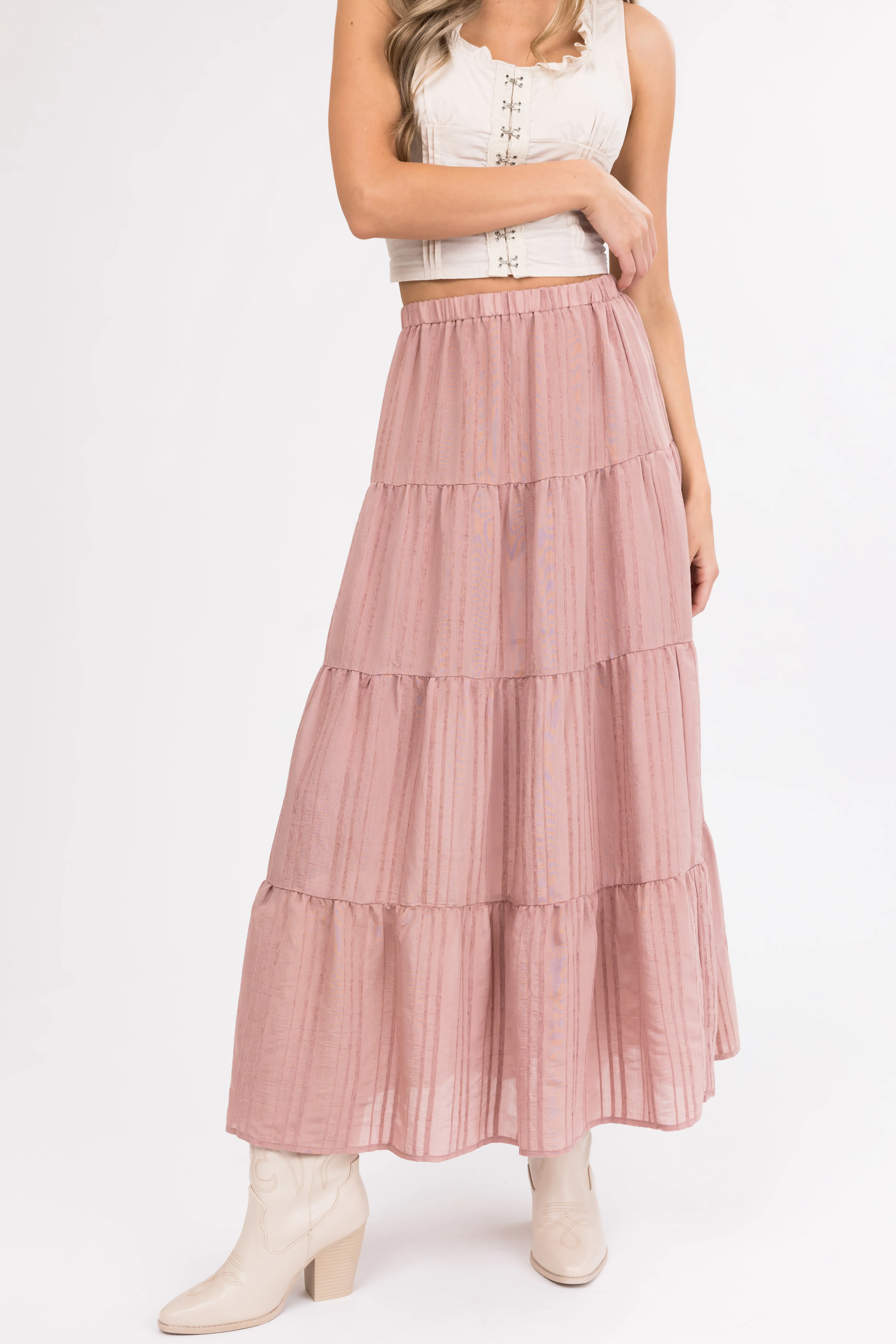 Vintage Rose Textured Tiered Maxi Skirt - LD SALE