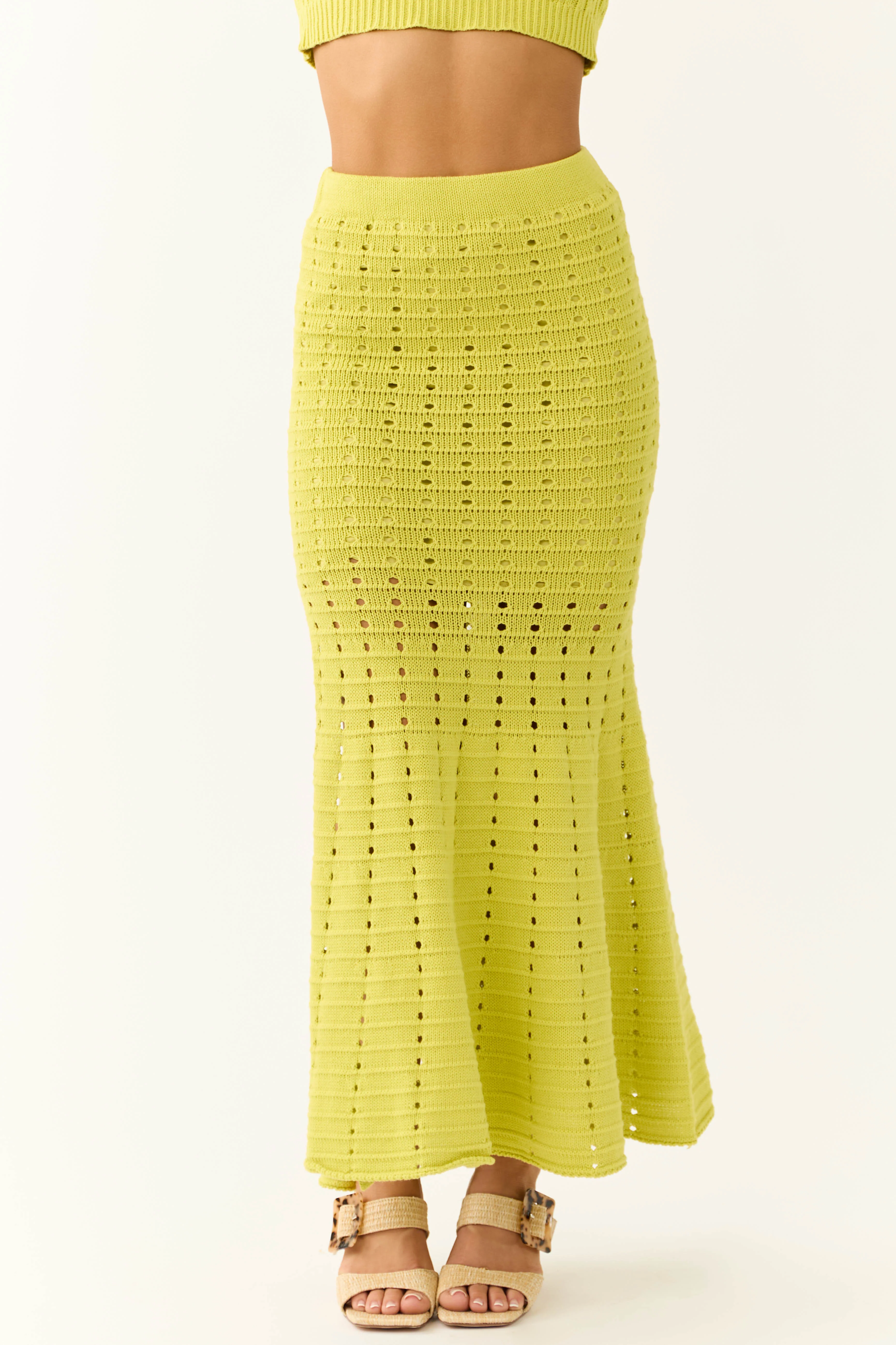 Lime Crochet Knit Fit and Flare Maxi Skirt - LD SALE