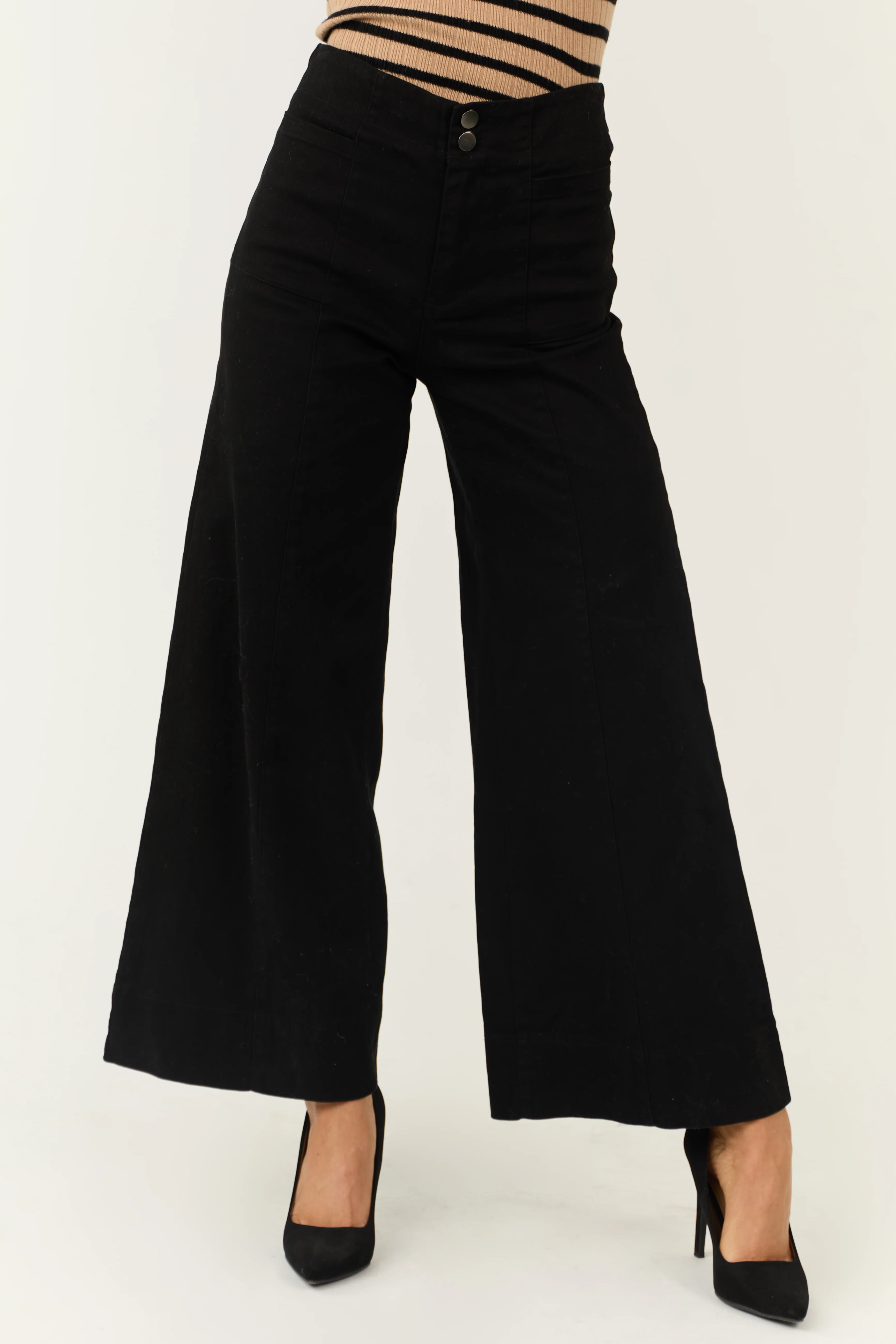 Black High Rise Wide Leg Ankle Length Pants - LD SALE