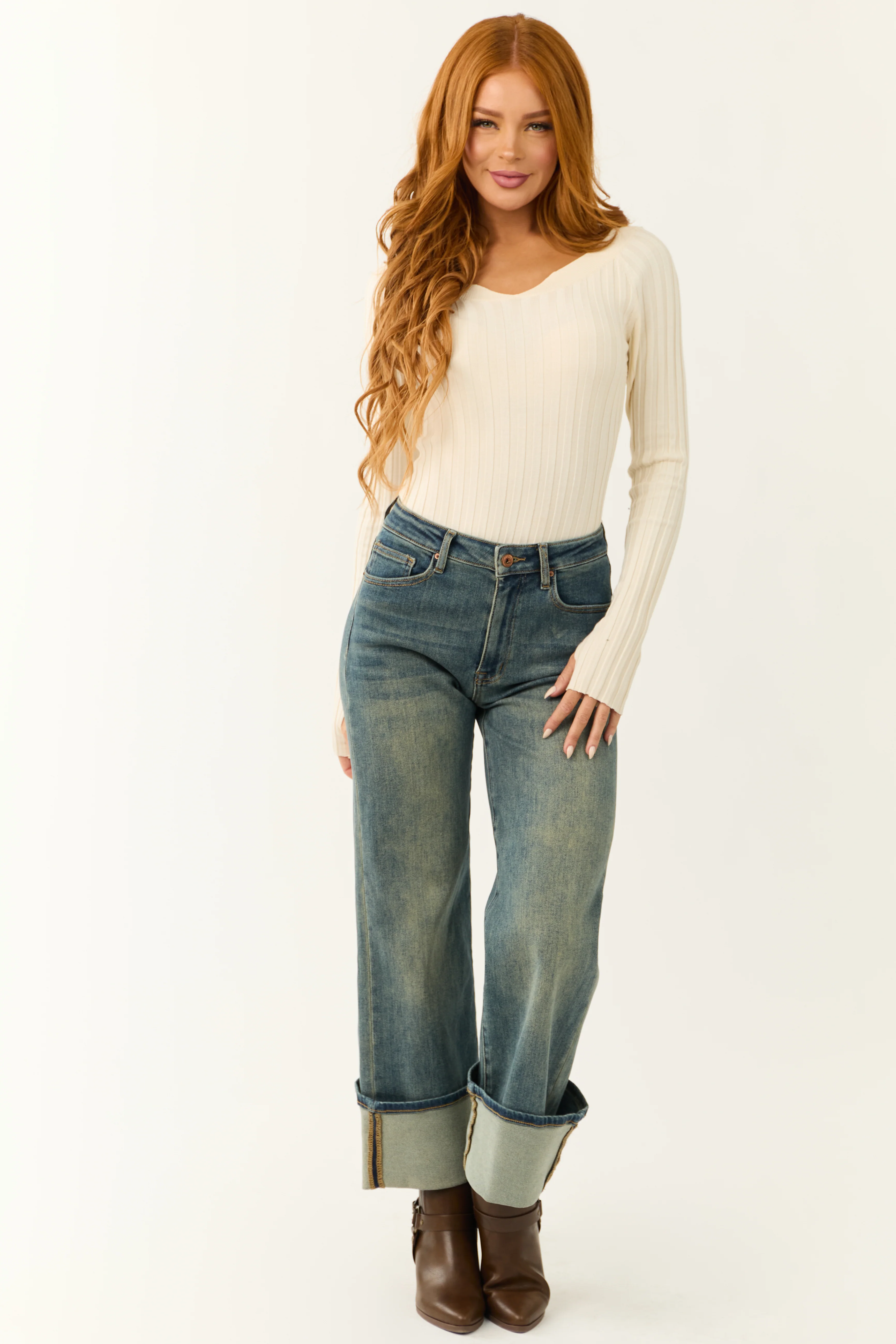 Cream Ribbed Knit Off Shoulder Bodysuit - LD SALE