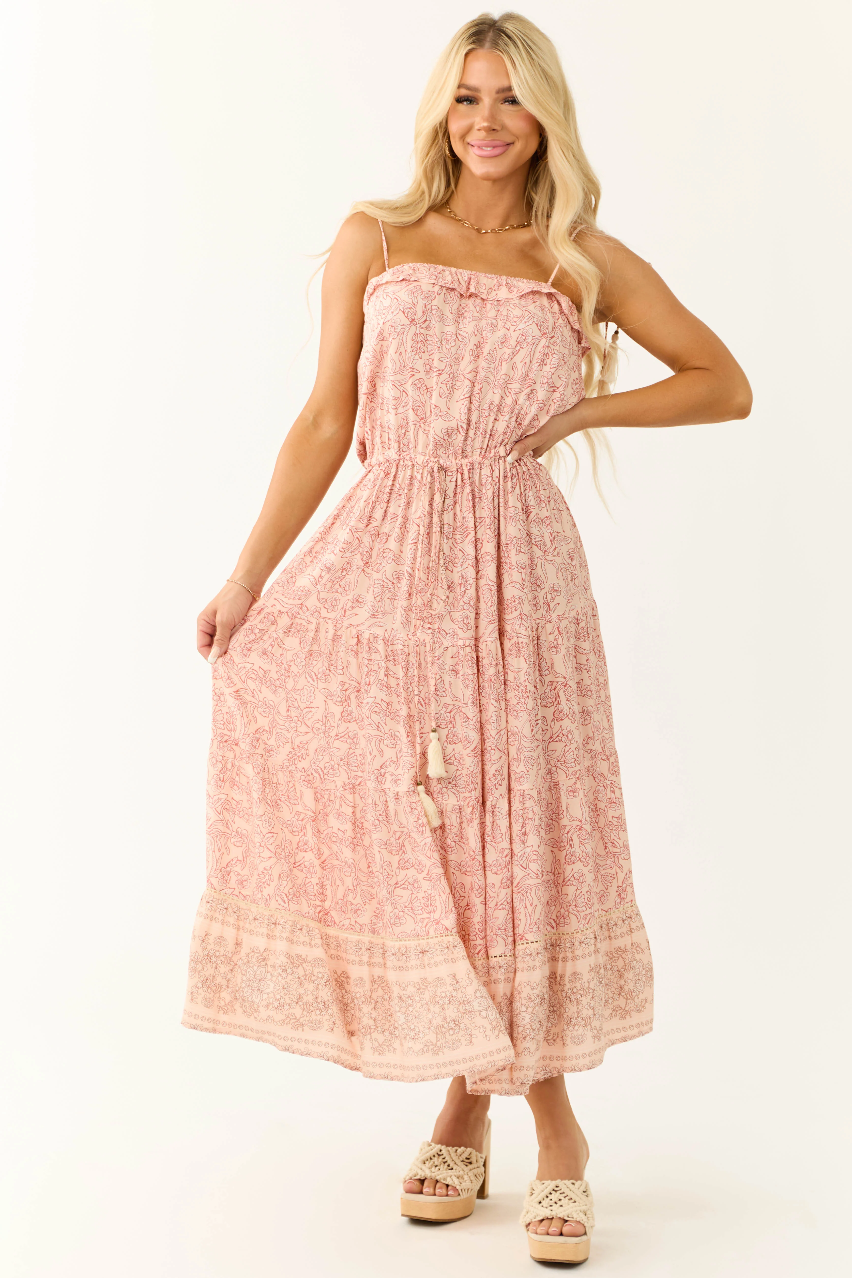 Peach Floral Print Sleeveless Maxi Dress - LD SALE