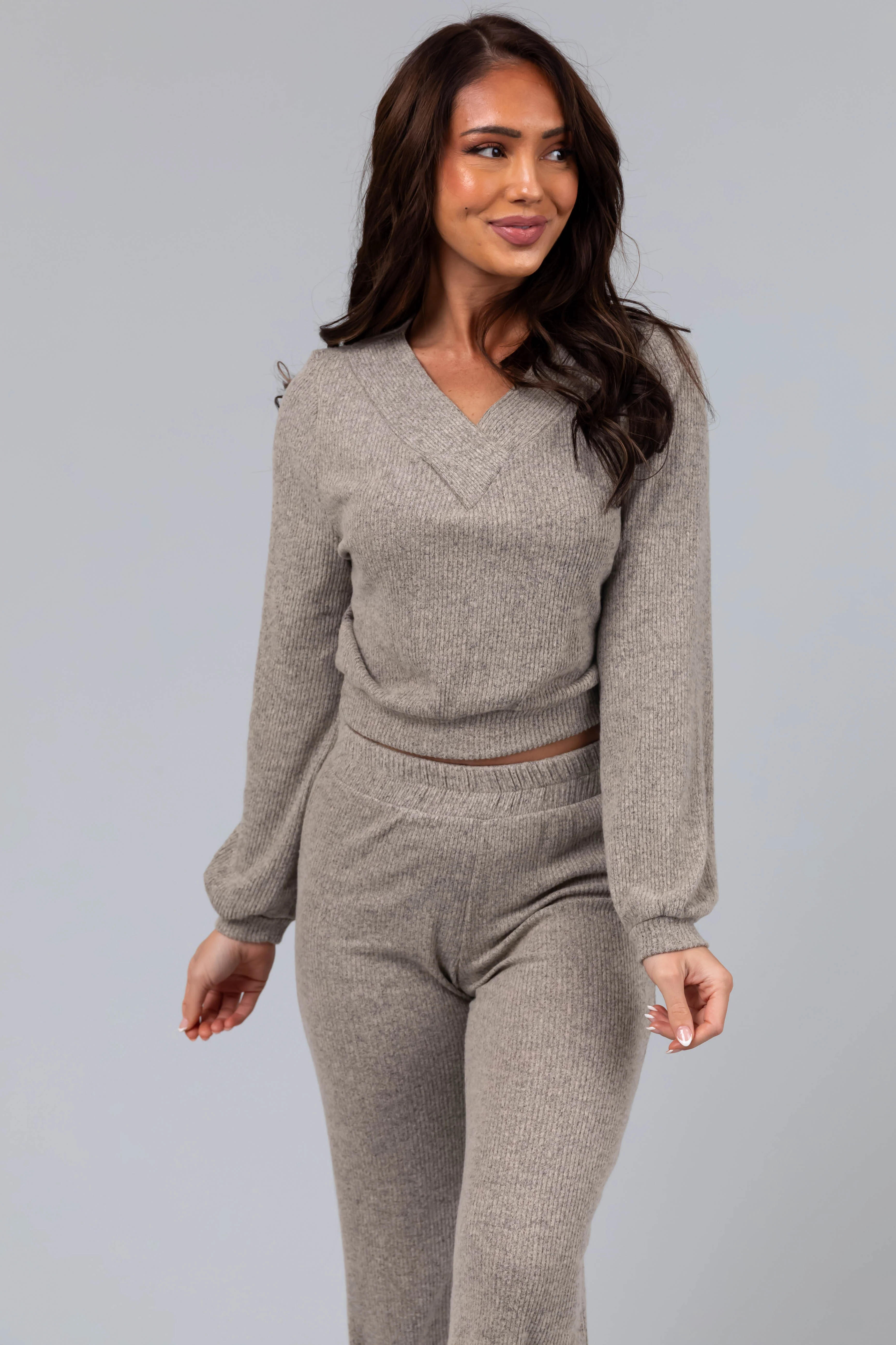 Taupe Soft Crop Top and Jogger Loungewear Set - LD SALE