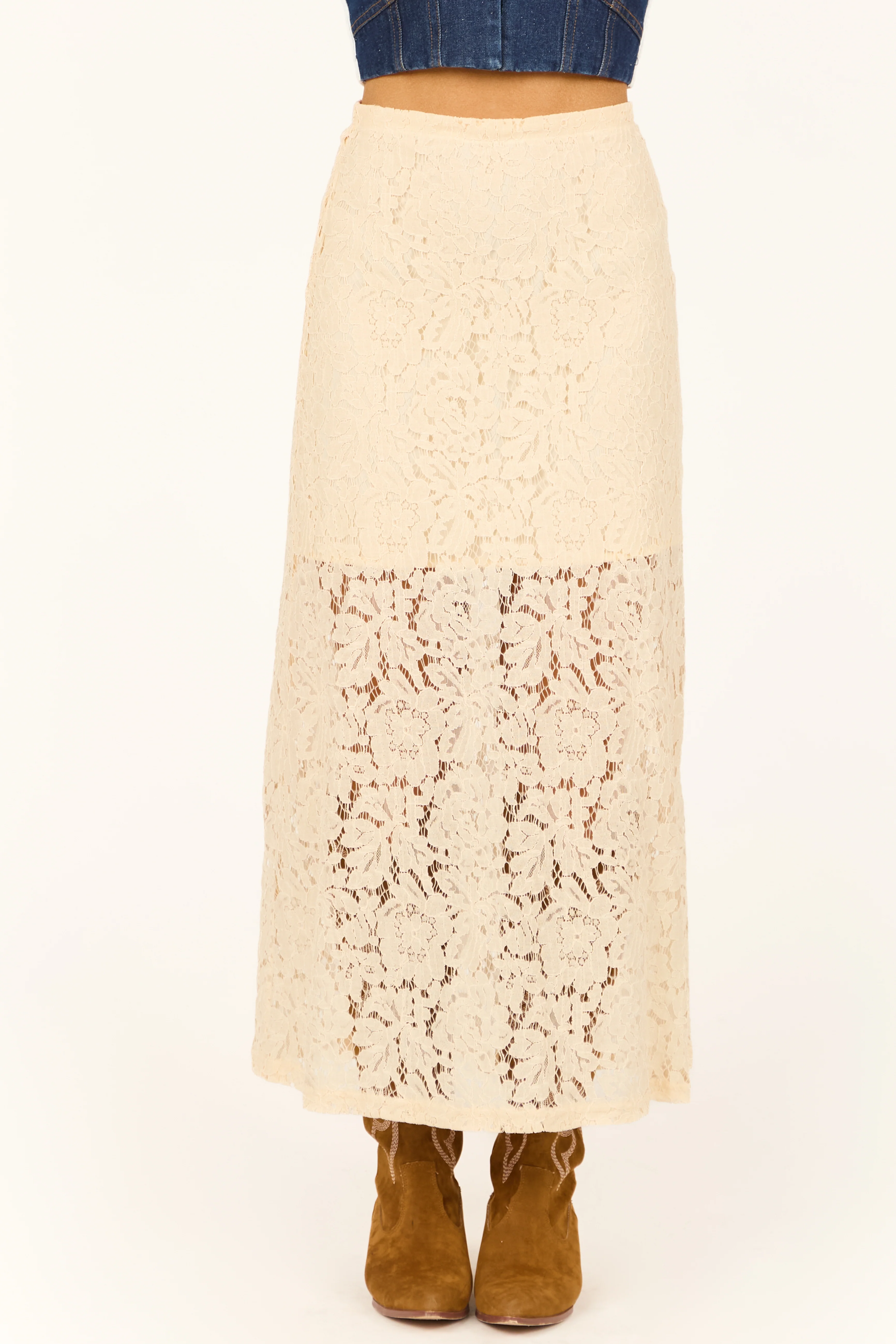 Cream Floral Lace Pencil Maxi Skirt - LD SALE