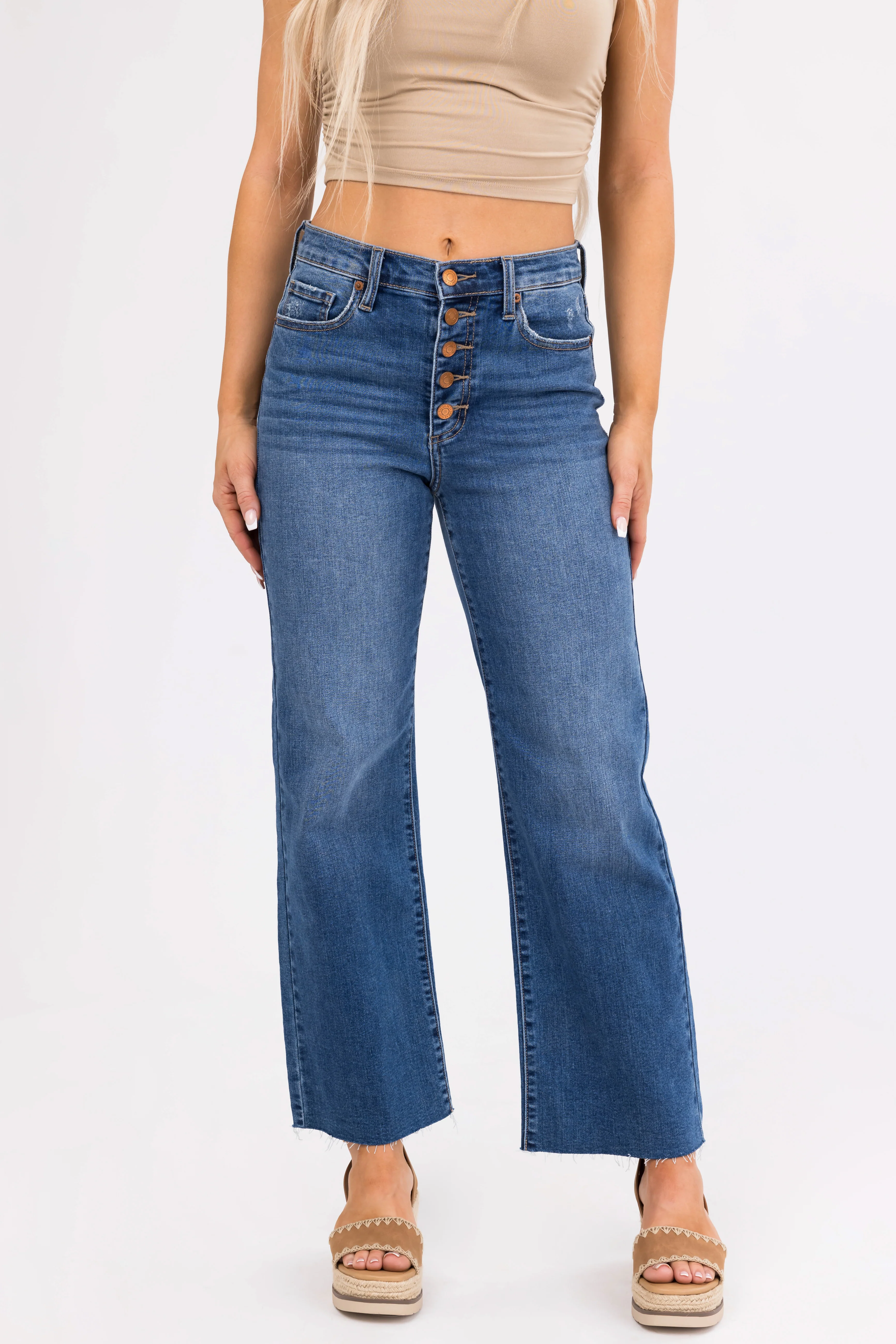 Sneak Peek Medium Wash High Rise Wide Leg Jeans - LD SALE